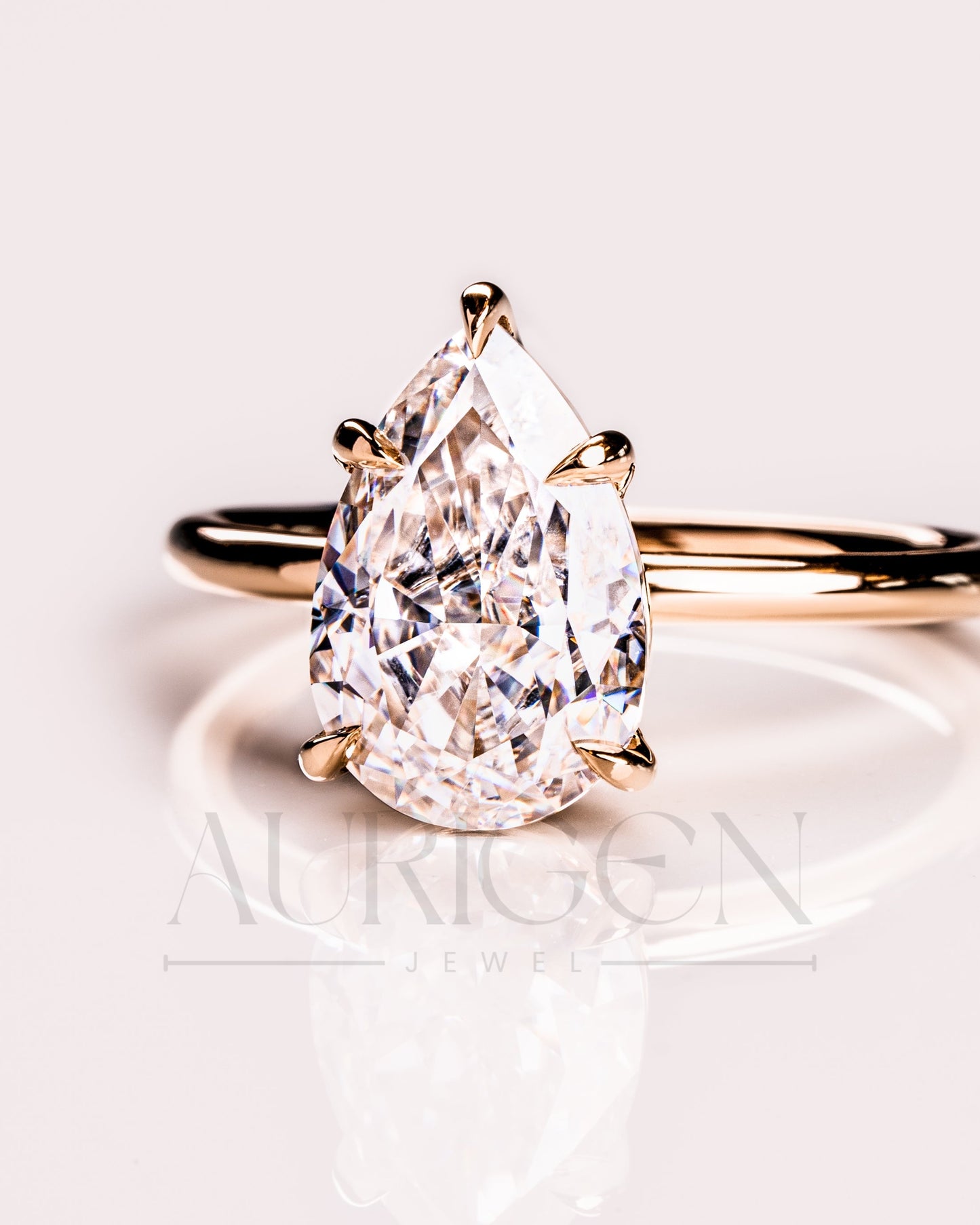 Crushed Ice Pear Moissanite and Lab Grown Diamond Solitaire Engagement Ring