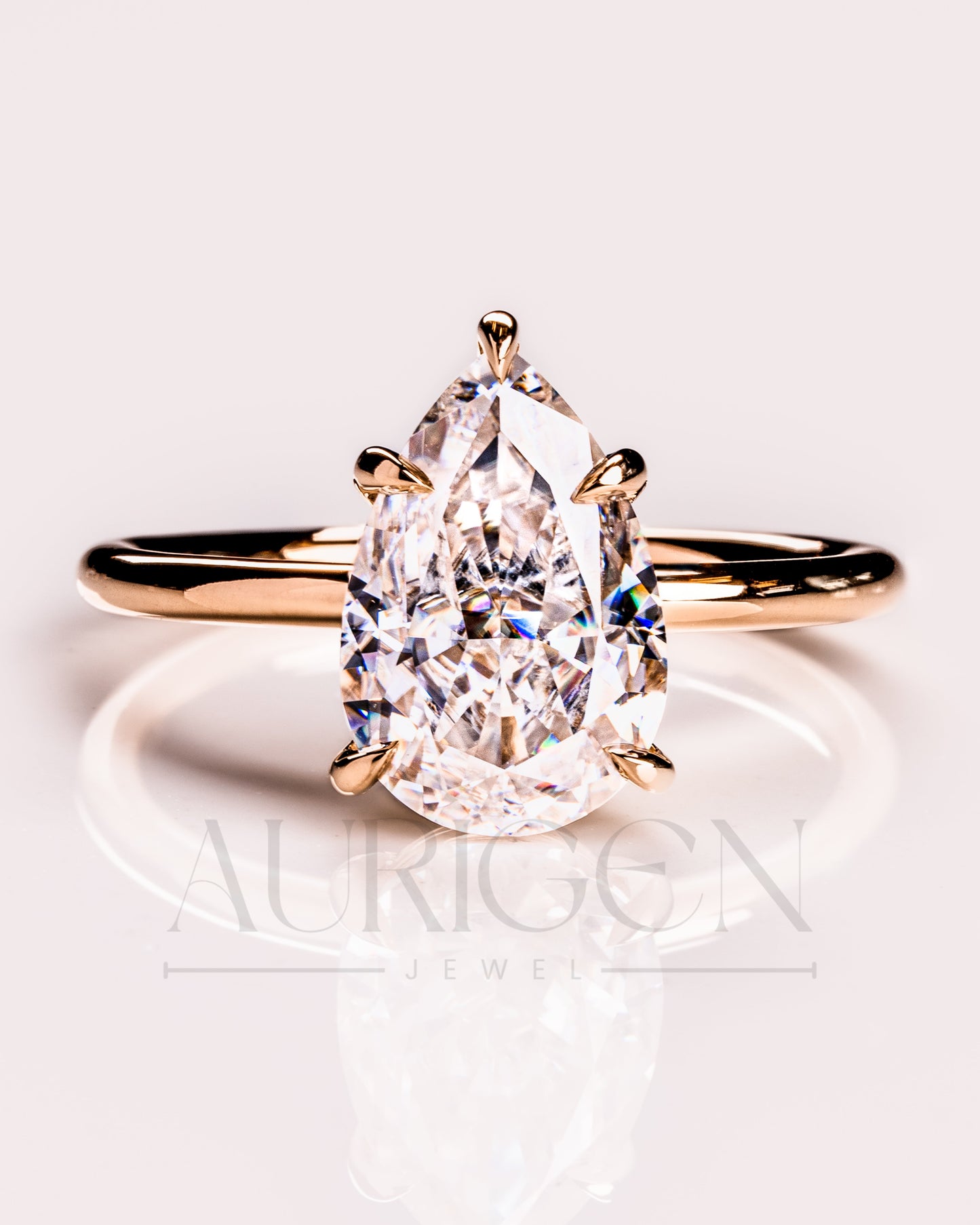 Crushed Ice Pear Moissanite and Lab Grown Diamond Solitaire Engagement Ring