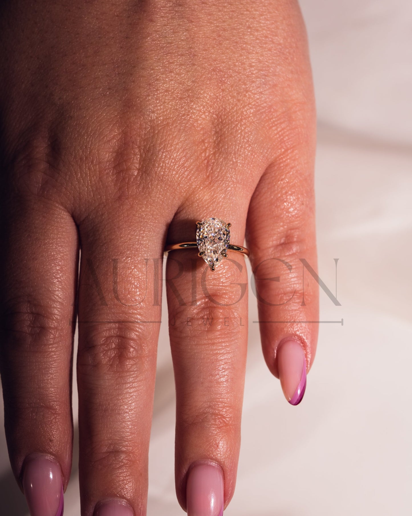 Crushed Ice Pear Moissanite and Lab Grown Diamond Solitaire Engagement Ring