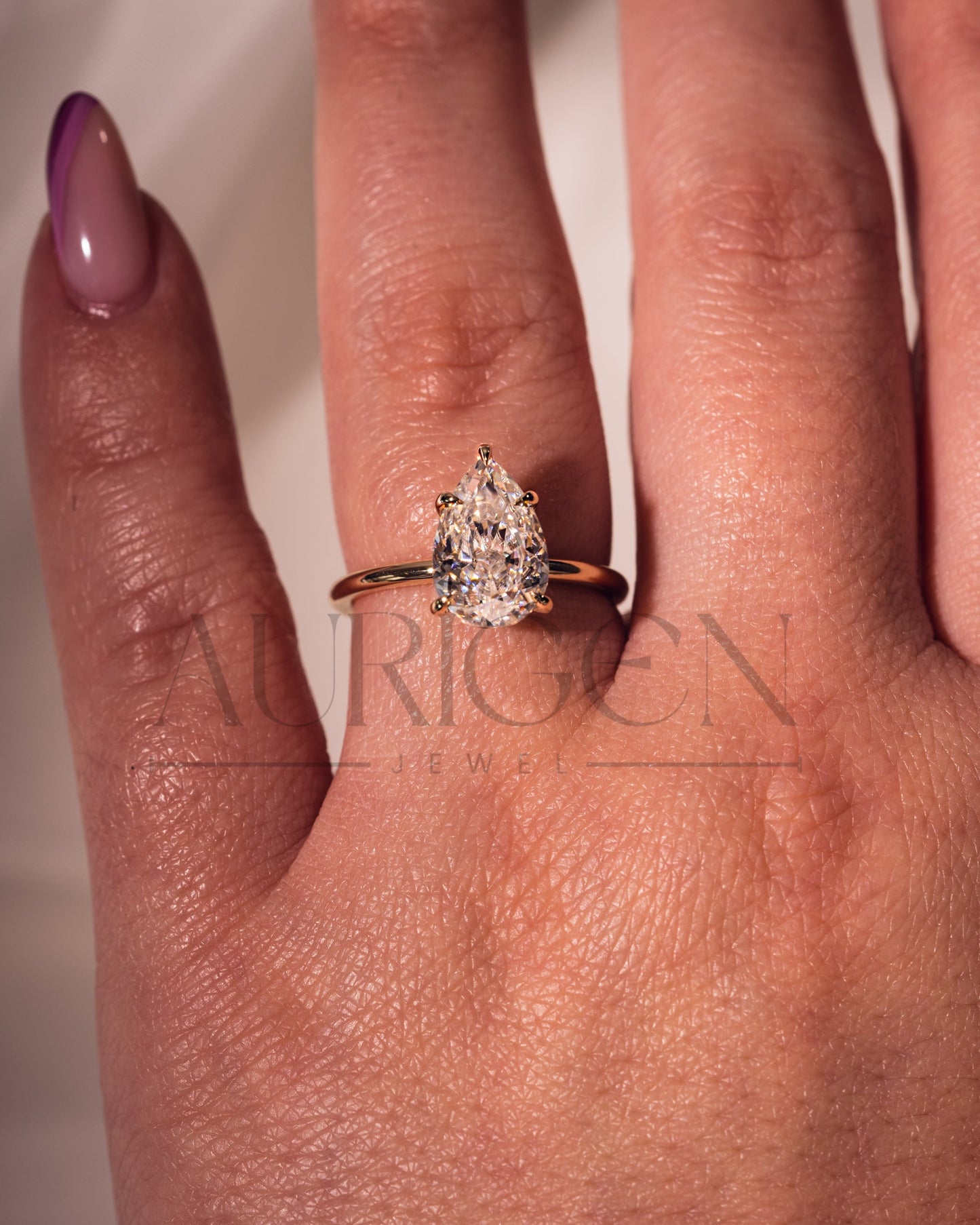 Crushed Ice Pear Moissanite and Lab Grown Diamond Solitaire Engagement Ring