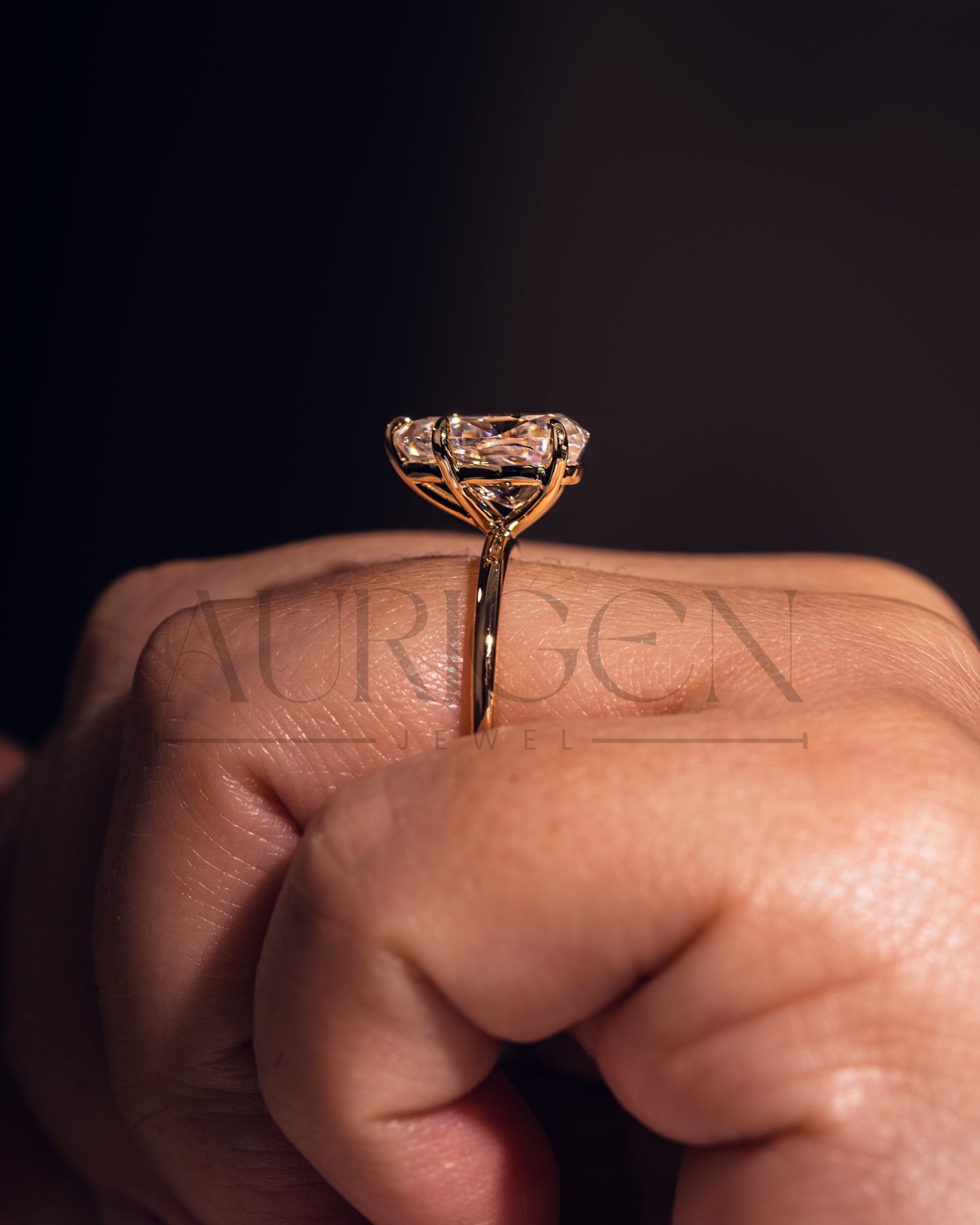 Crushed Ice Pear Moissanite and Lab Grown Diamond Solitaire Engagement Ring