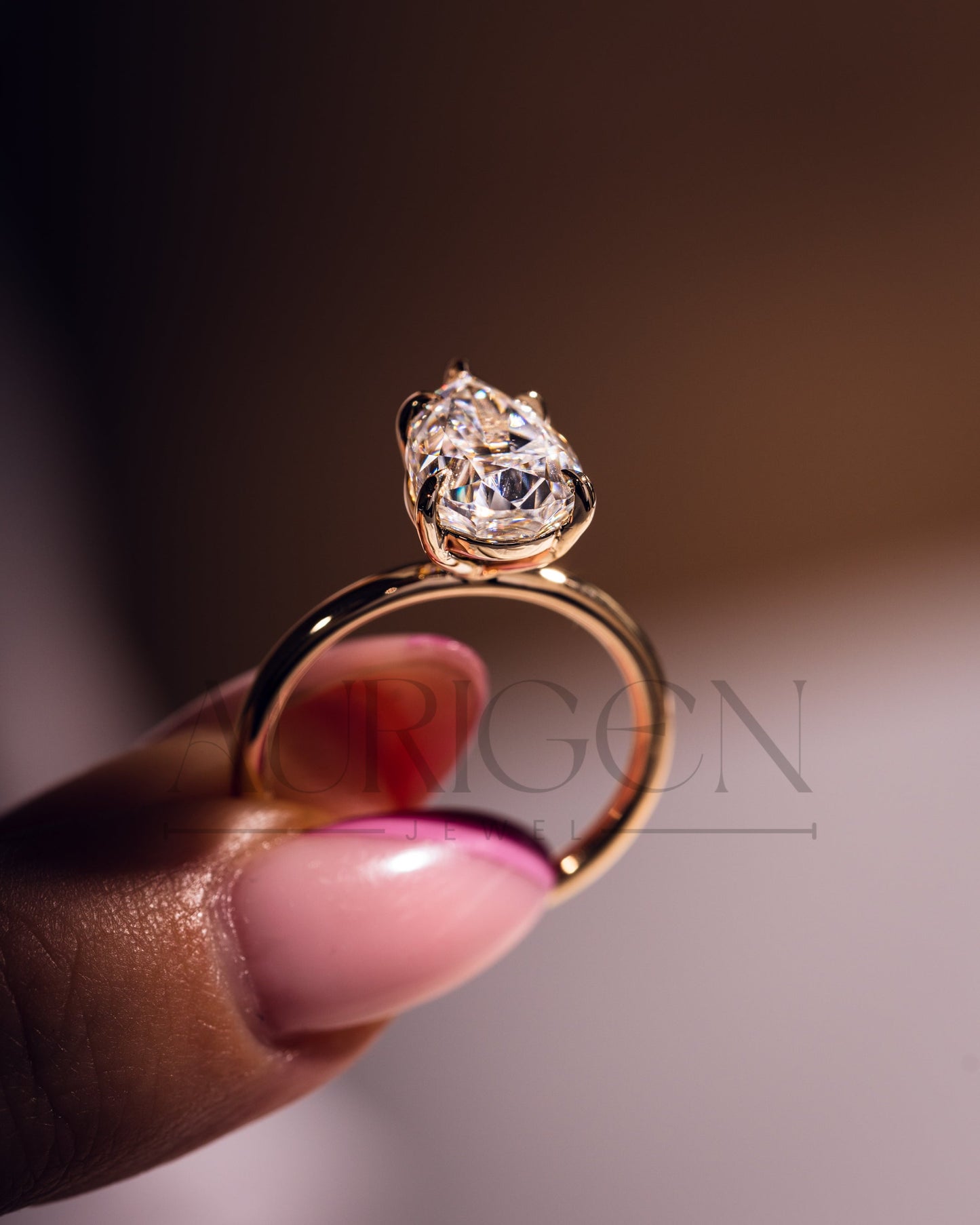 Crushed Ice Pear Moissanite and Lab Grown Diamond Solitaire Engagement Ring