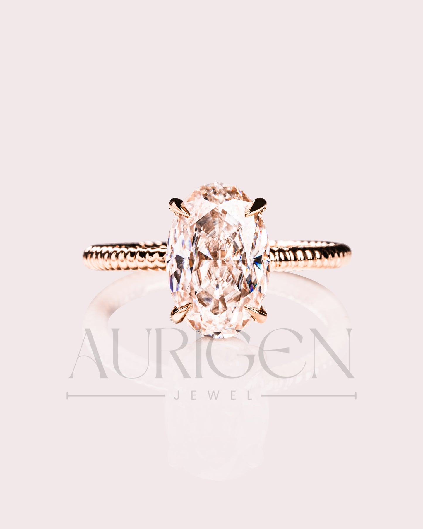 Inspired Crushed Ice Oval Cut Moissanite and Lab Grown Diamond 14K Solid Gold Ring
