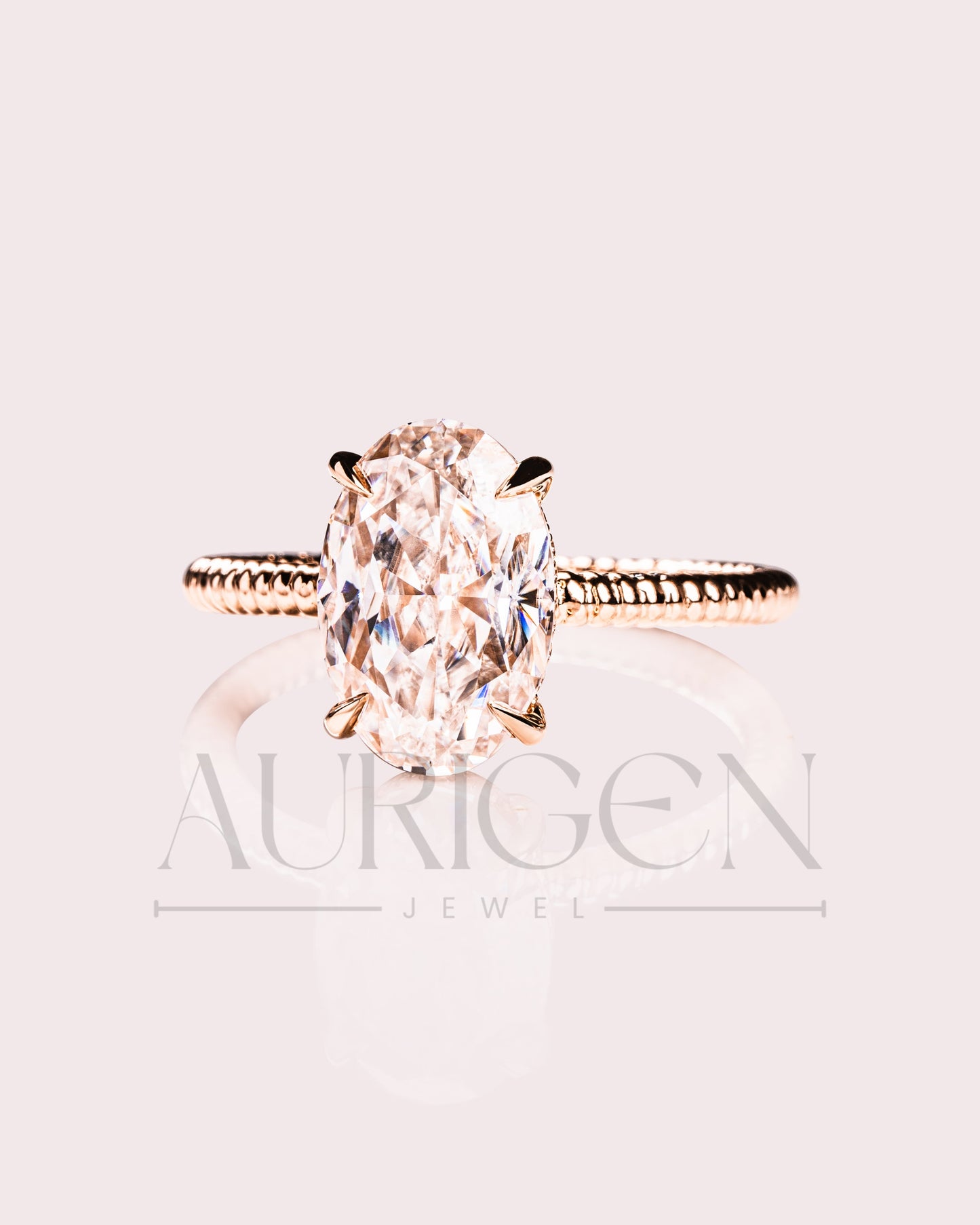 Inspired Crushed Ice Oval Cut Moissanite and Lab Grown Diamond 14K Solid Gold Ring
