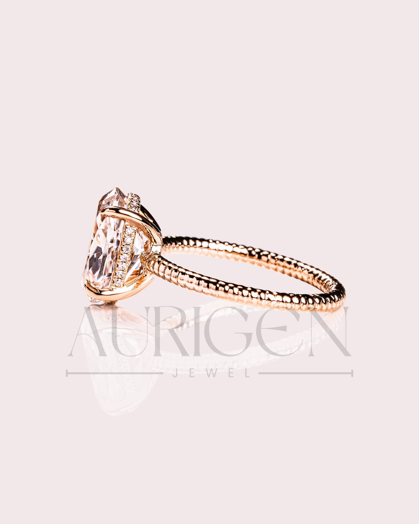 Inspired Crushed Ice Oval Cut Moissanite and Lab Grown Diamond 14K Solid Gold Ring