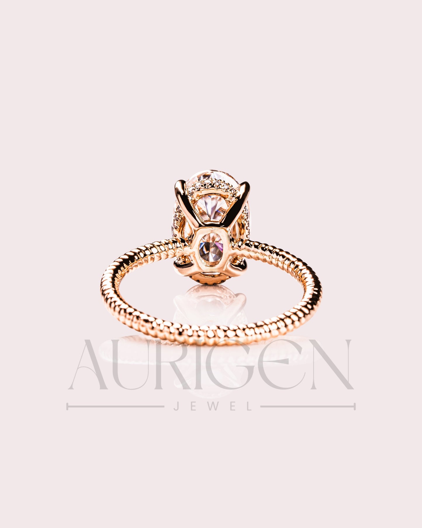 Inspired Crushed Ice Oval Cut Moissanite and Lab Grown Diamond 14K Solid Gold Ring