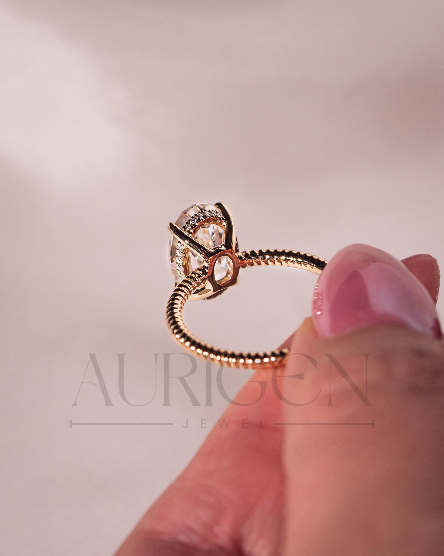 Inspired Crushed Ice Oval Cut Moissanite and Lab Grown Diamond 14K Solid Gold Ring