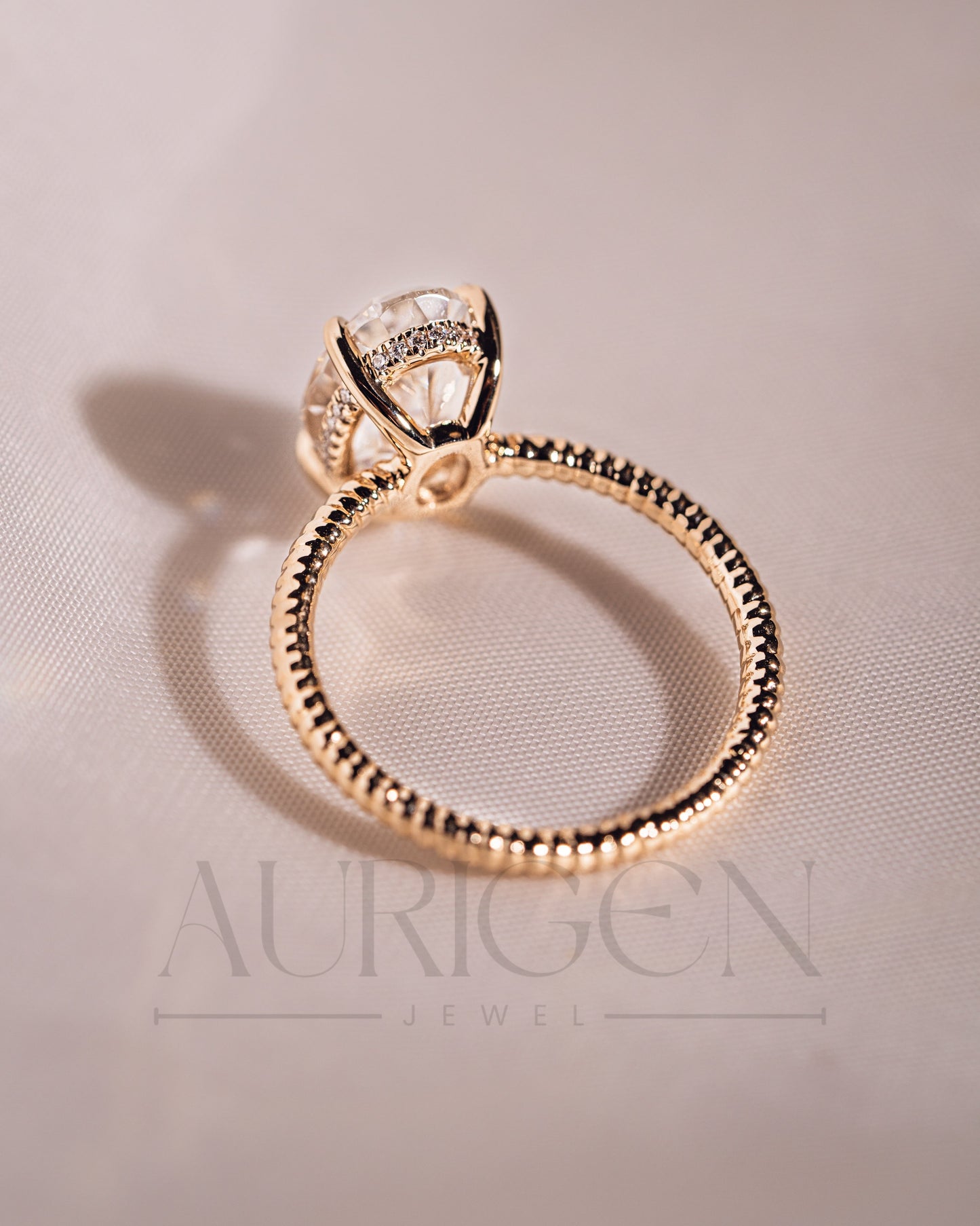 Inspired Crushed Ice Oval Cut Moissanite and Lab Grown Diamond 14K Solid Gold Ring
