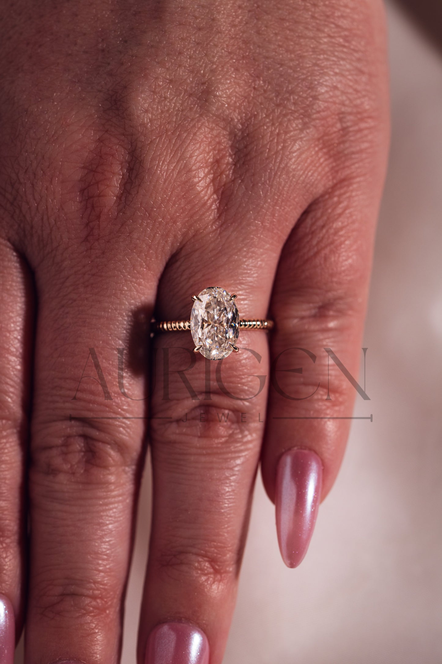 Inspired Crushed Ice Oval Cut Moissanite and Lab Grown Diamond 14K Solid Gold Ring