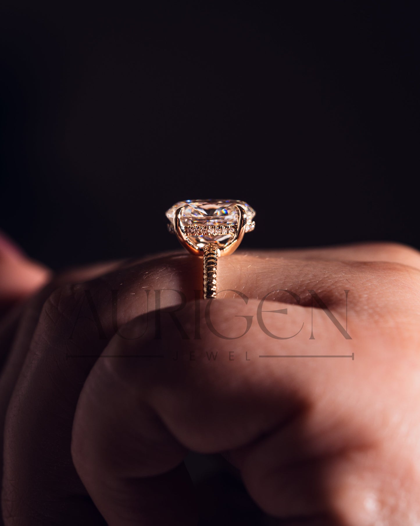 Inspired Crushed Ice Oval Cut Moissanite and Lab Grown Diamond 14K Solid Gold Ring