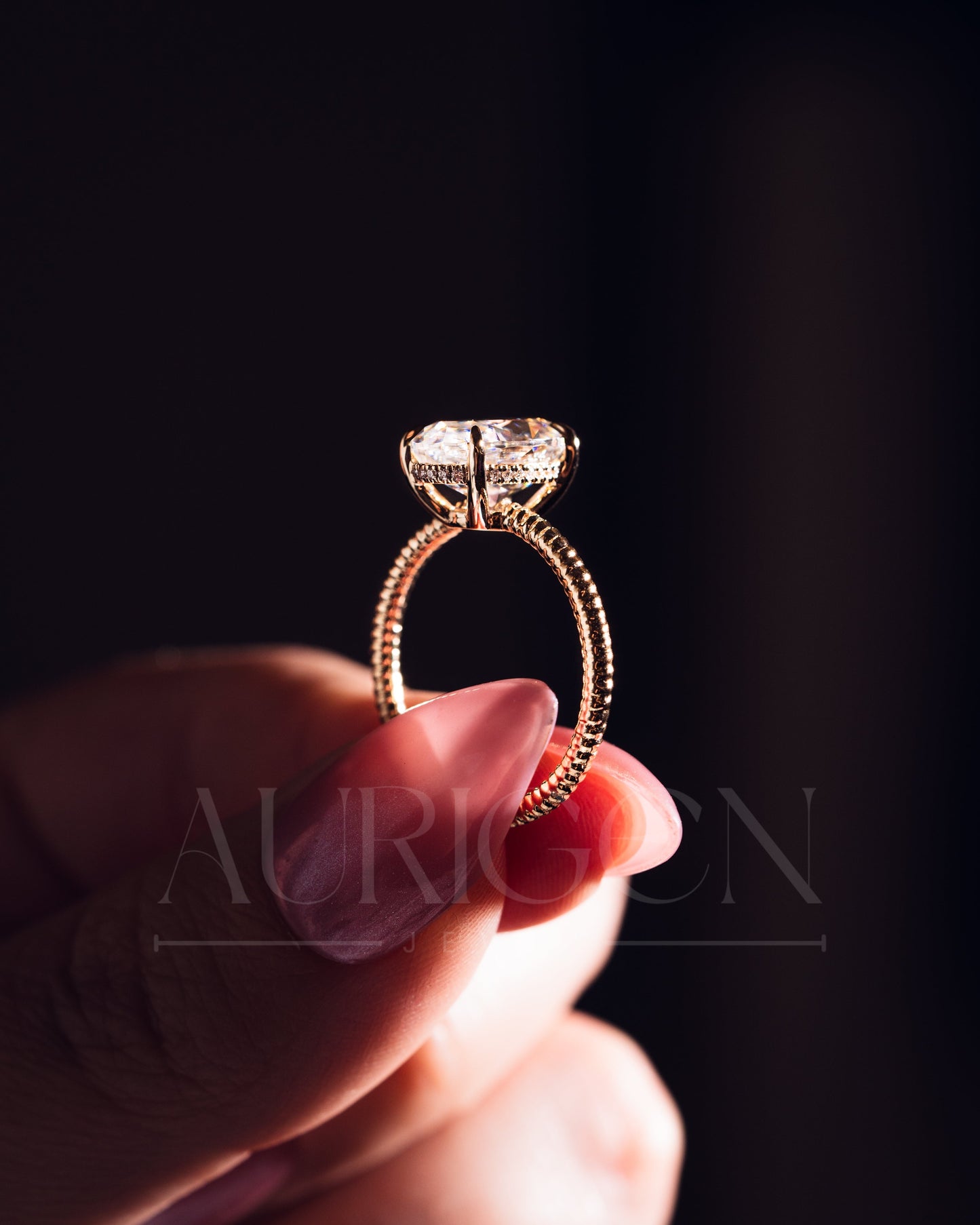 Inspired Crushed Ice Oval Cut Moissanite and Lab Grown Diamond 14K Solid Gold Ring