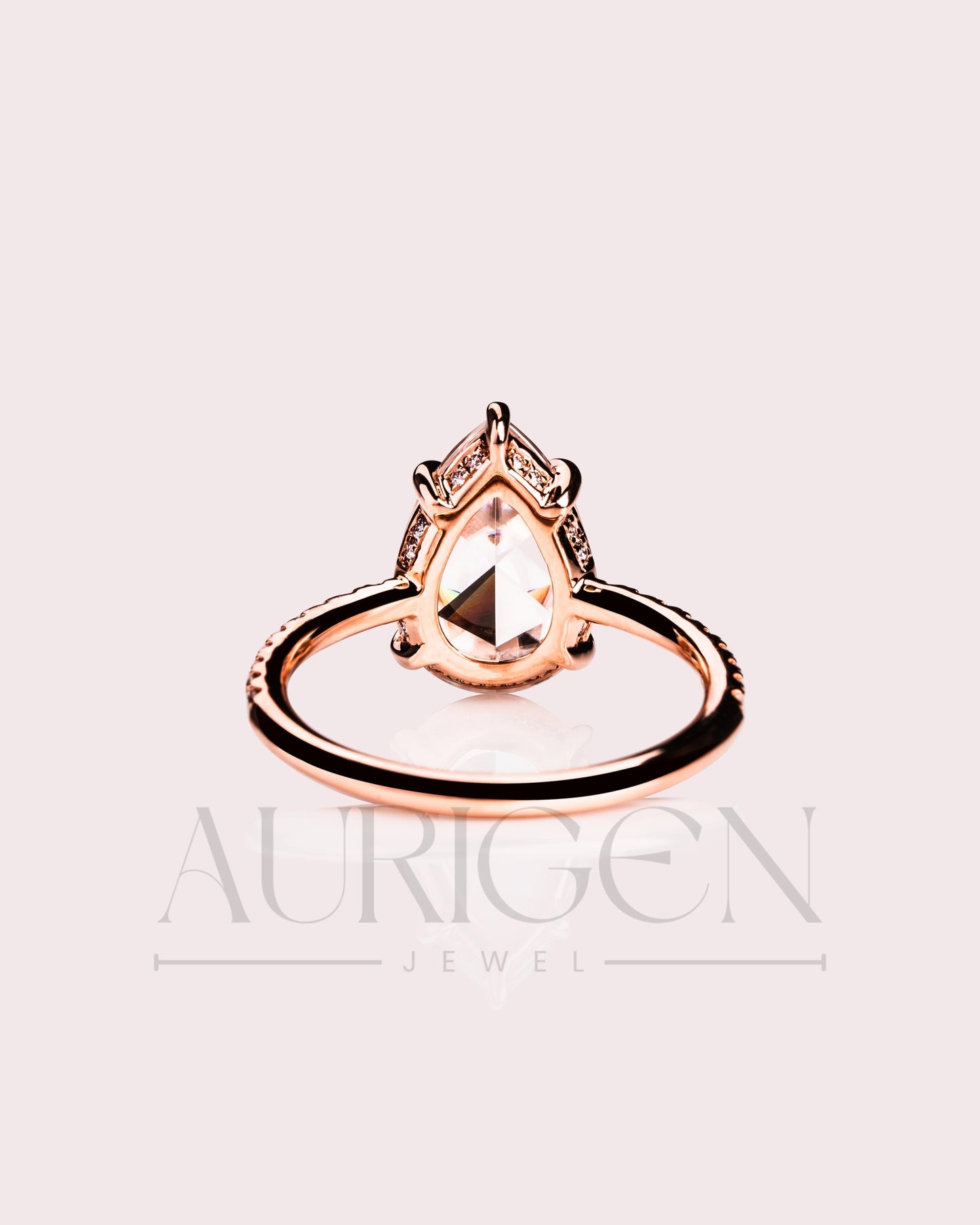 Rose Cut Pear Moissanite and Lab Grown Diamond Engagement Ring With Pave