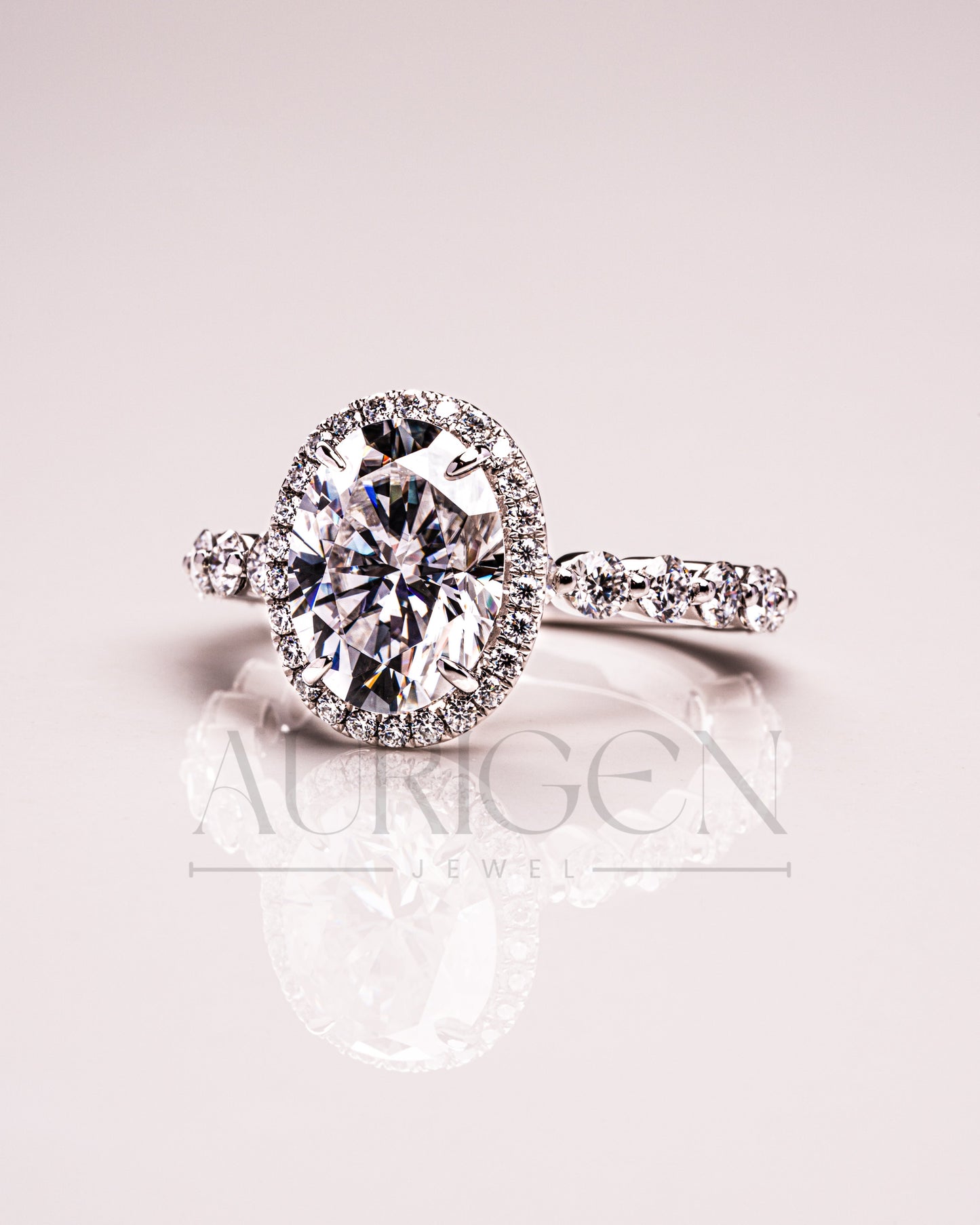 Sparkling Lab Grown and Moissanite Diamond Oval Cut Brilliant Halo Ring