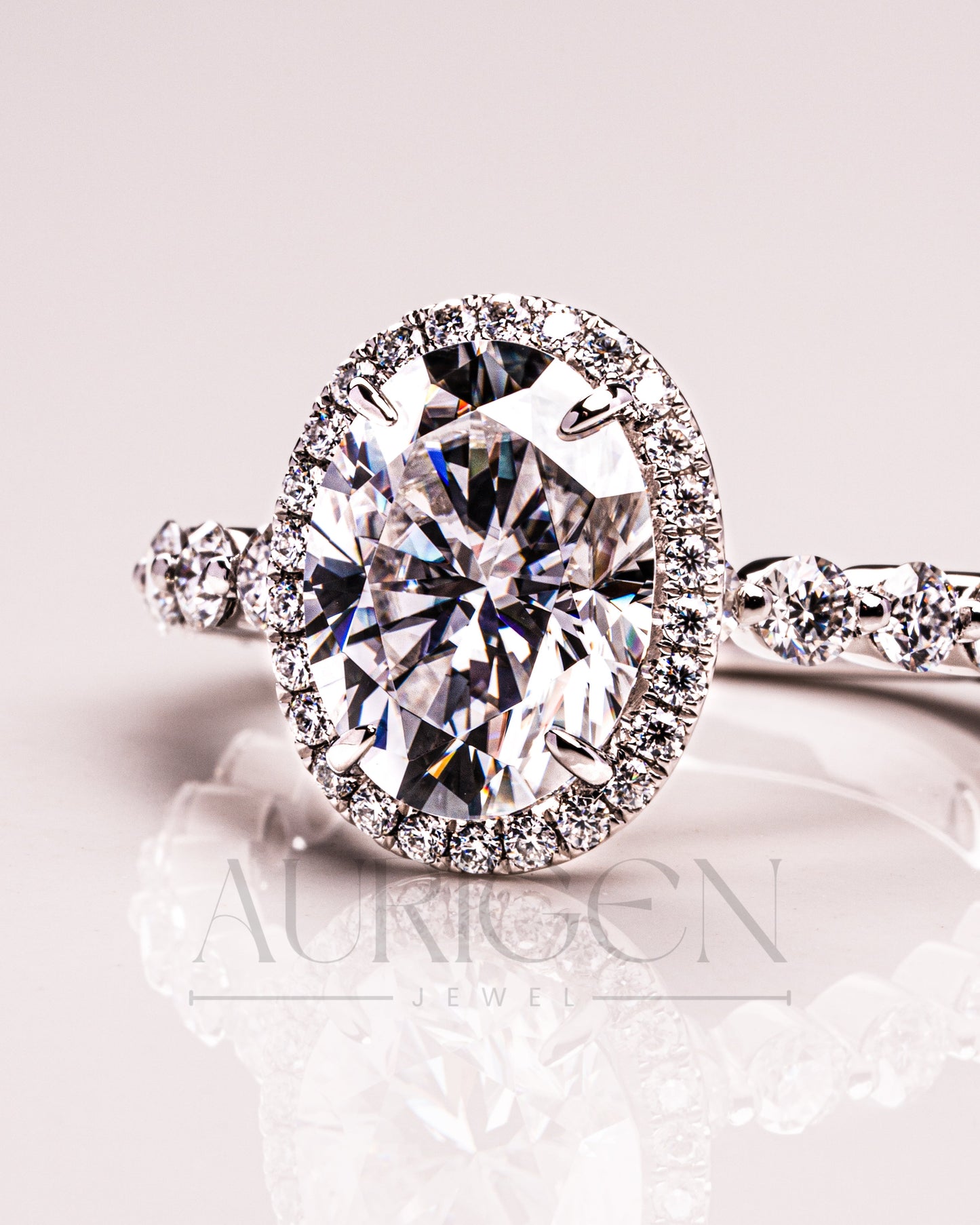 Sparkling Lab Grown and Moissanite Diamond Oval Cut Brilliant Halo Ring