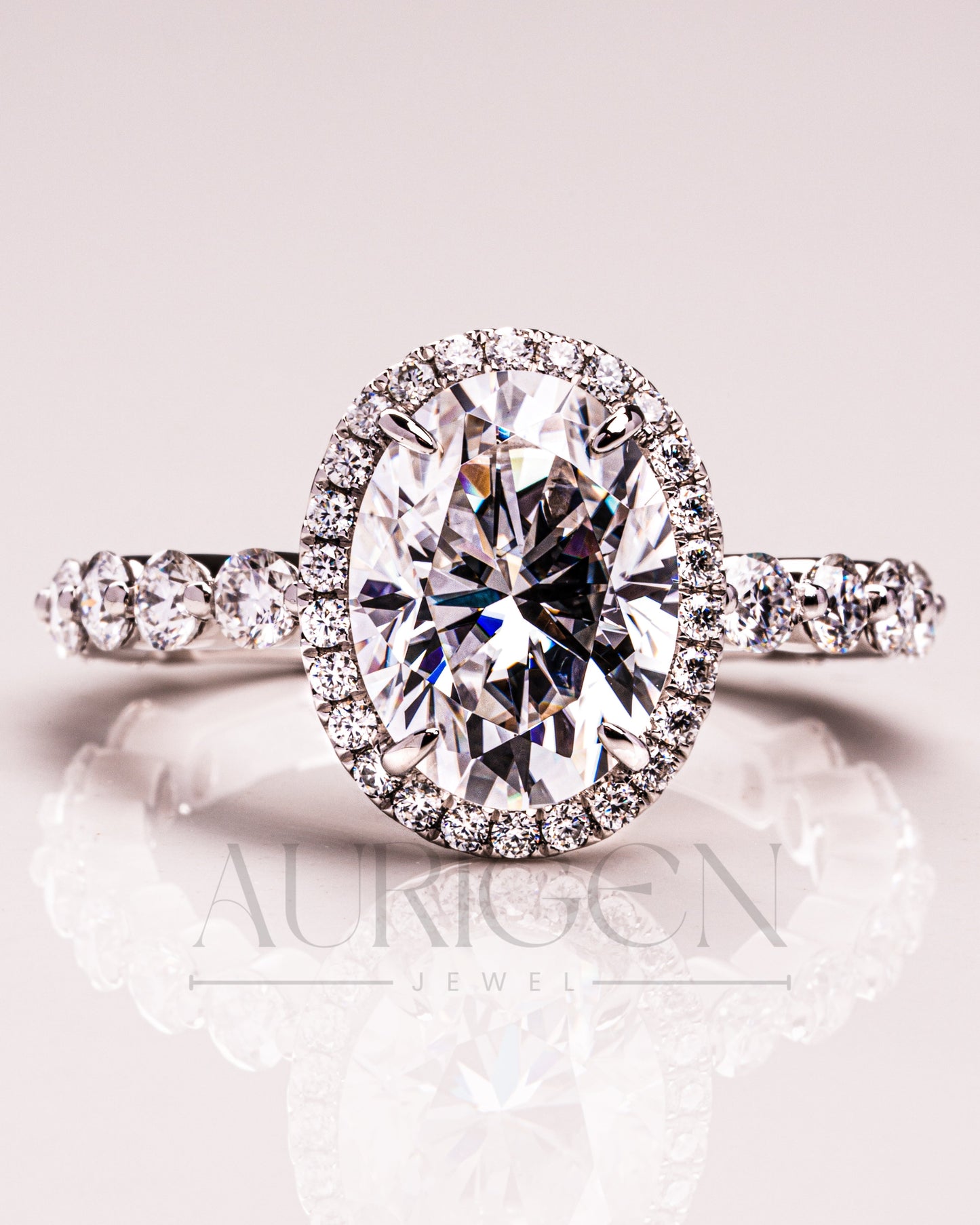 Sparkling Lab Grown and Moissanite Diamond Oval Cut Brilliant Halo Ring