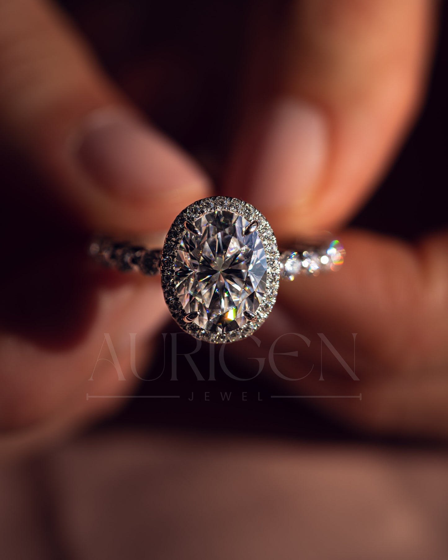 Sparkling Lab Grown and Moissanite Diamond Oval Cut Brilliant Halo Ring