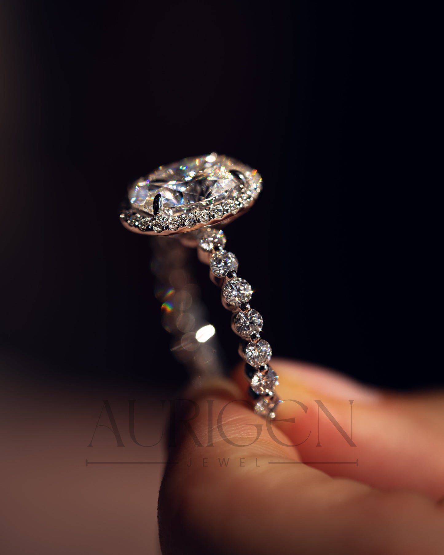 Sparkling Lab Grown and Moissanite Diamond Oval Cut Brilliant Halo Ring