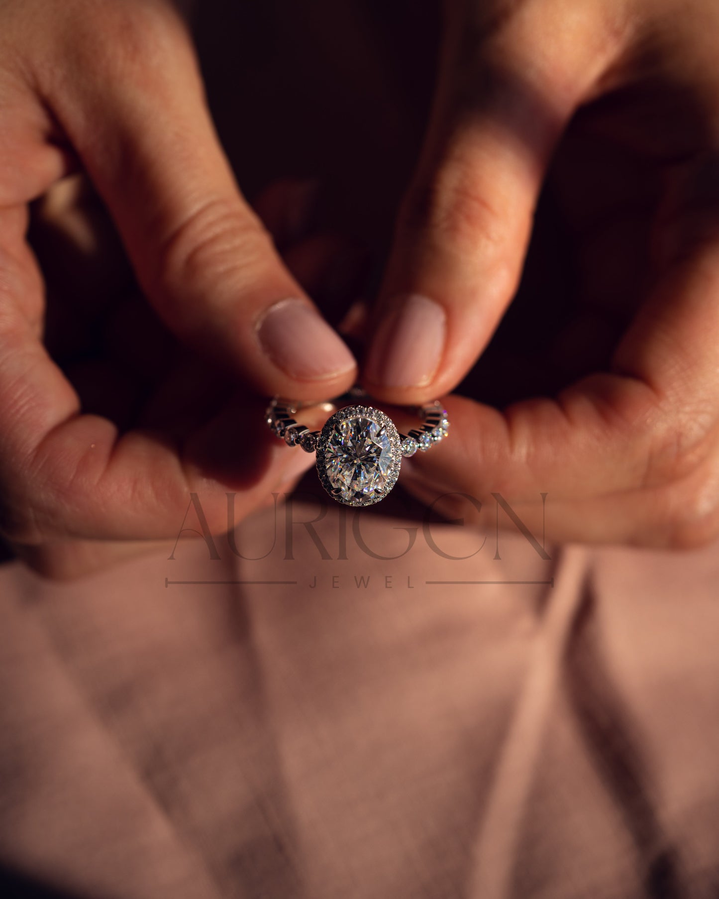 Sparkling Lab Grown and Moissanite Diamond Oval Cut Brilliant Halo Ring
