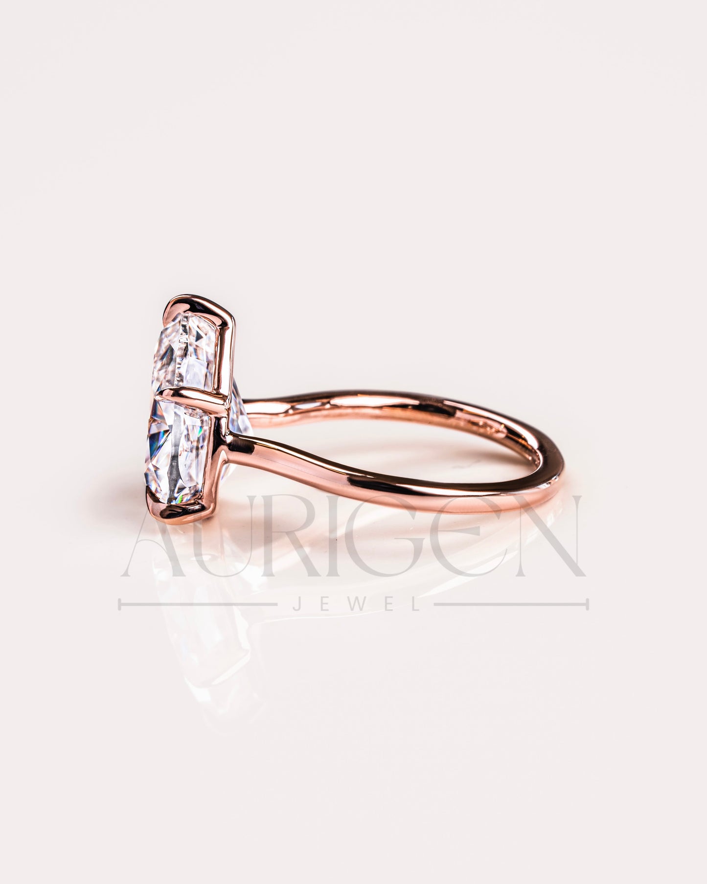 5-Prong Set Crushed Ice Pear Moissanite & Lab Grown Diamond Engagement Ring