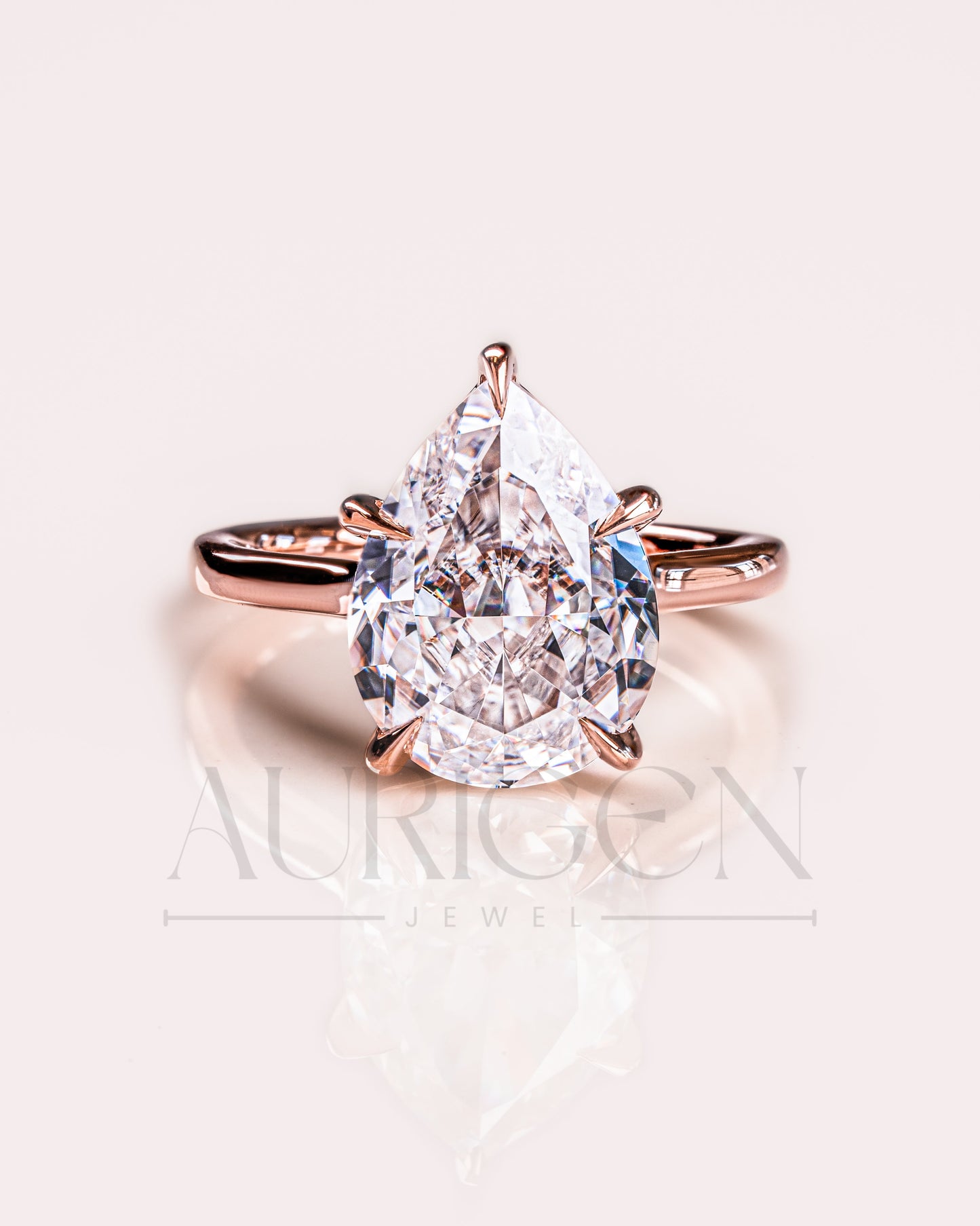 5-Prong Set Crushed Ice Pear Moissanite & Lab Grown Diamond Engagement Ring