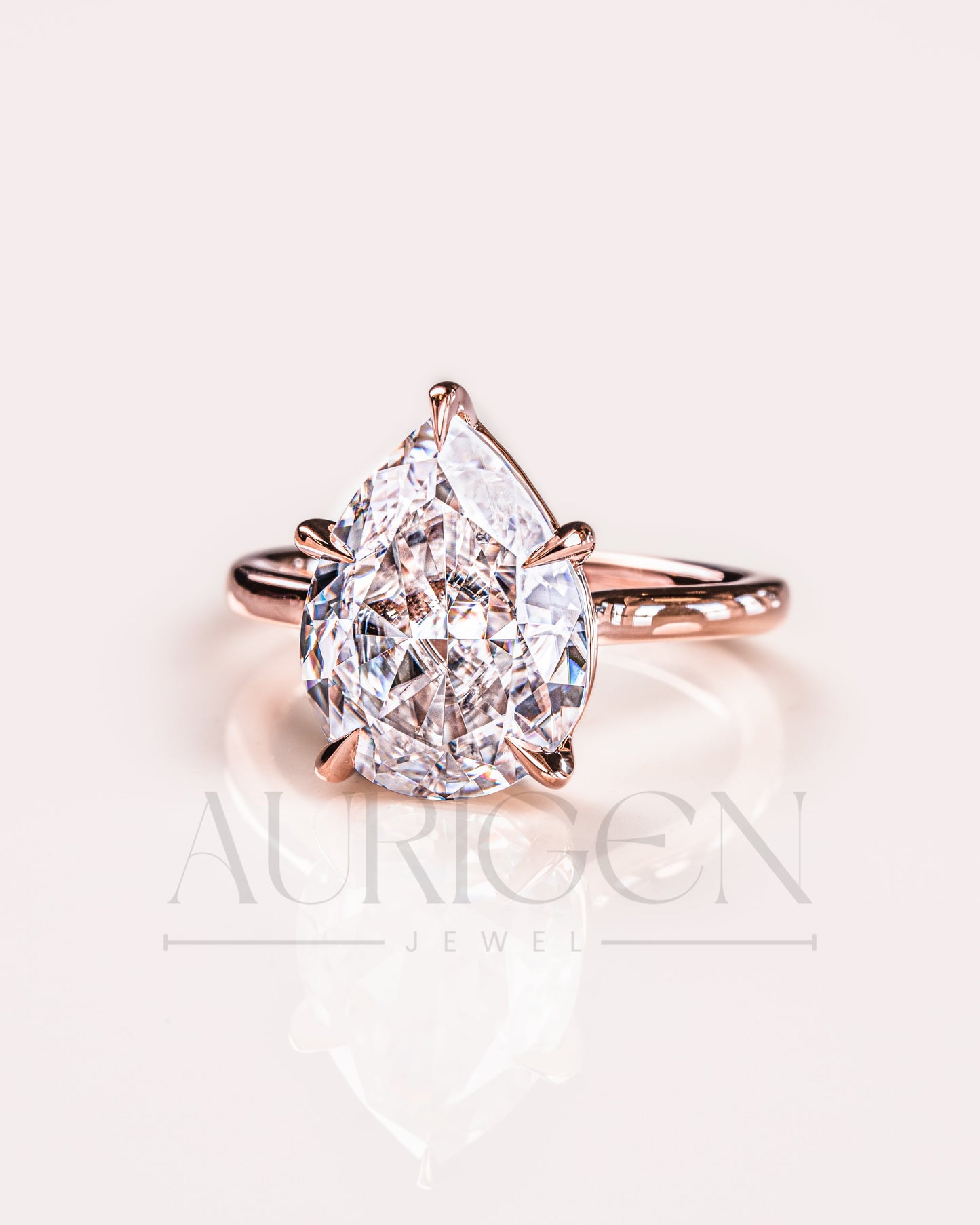 5-Prong Set Crushed Ice Pear Moissanite & Lab Grown Diamond Engagement Ring