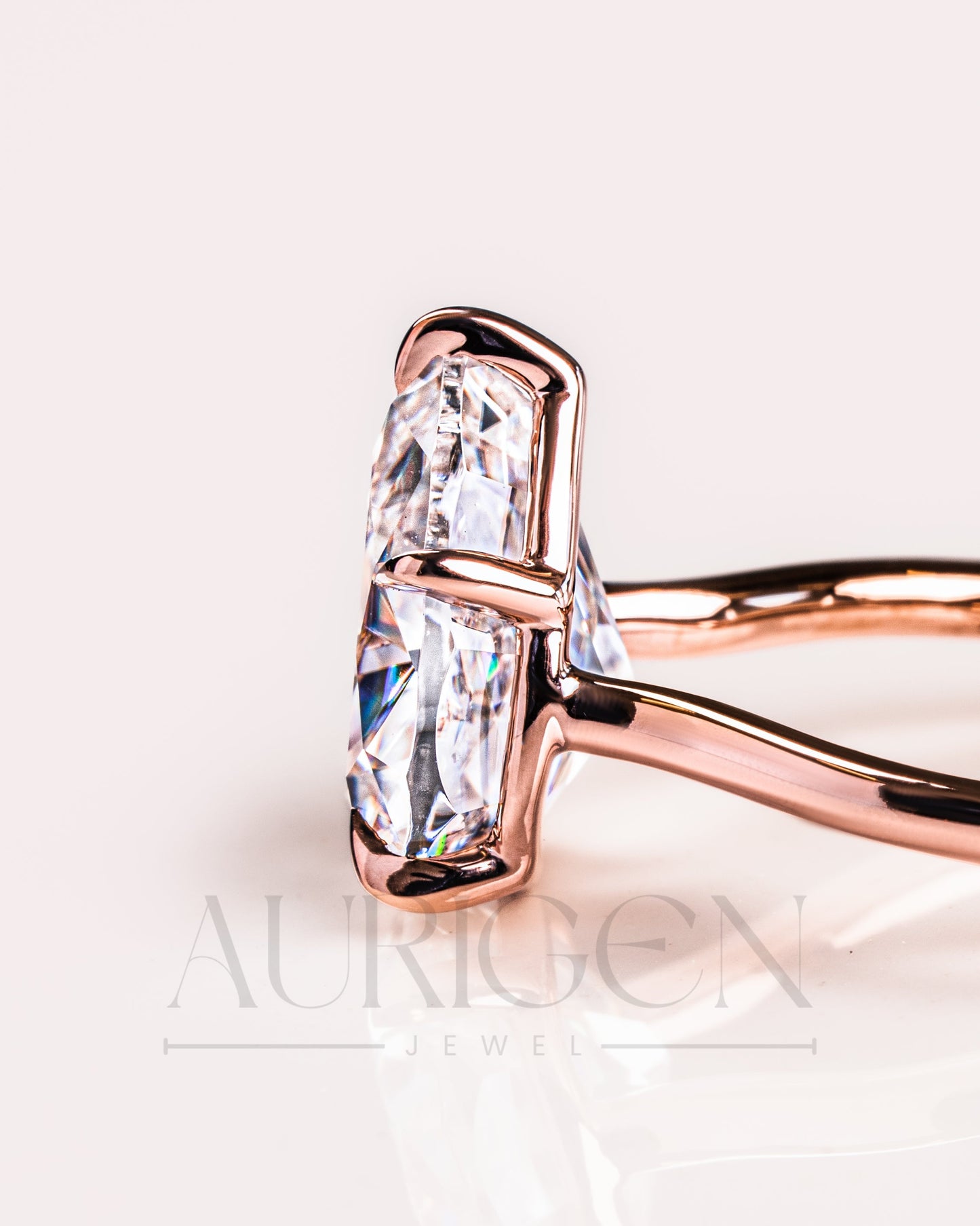 5-Prong Set Crushed Ice Pear Moissanite & Lab Grown Diamond Engagement Ring