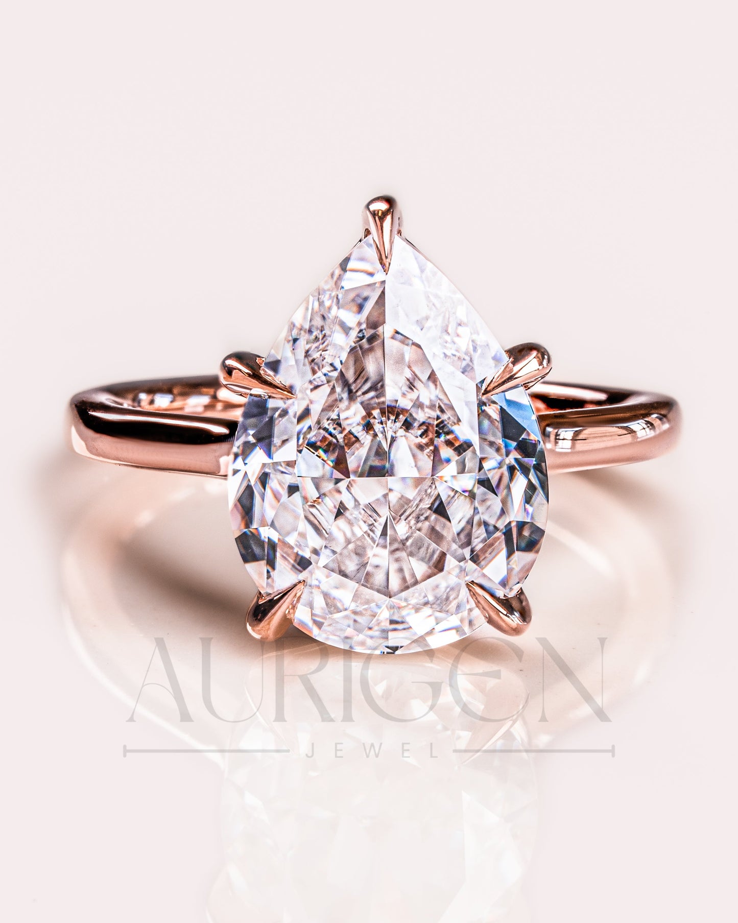 5-Prong Set Crushed Ice Pear Moissanite & Lab Grown Diamond Engagement Ring