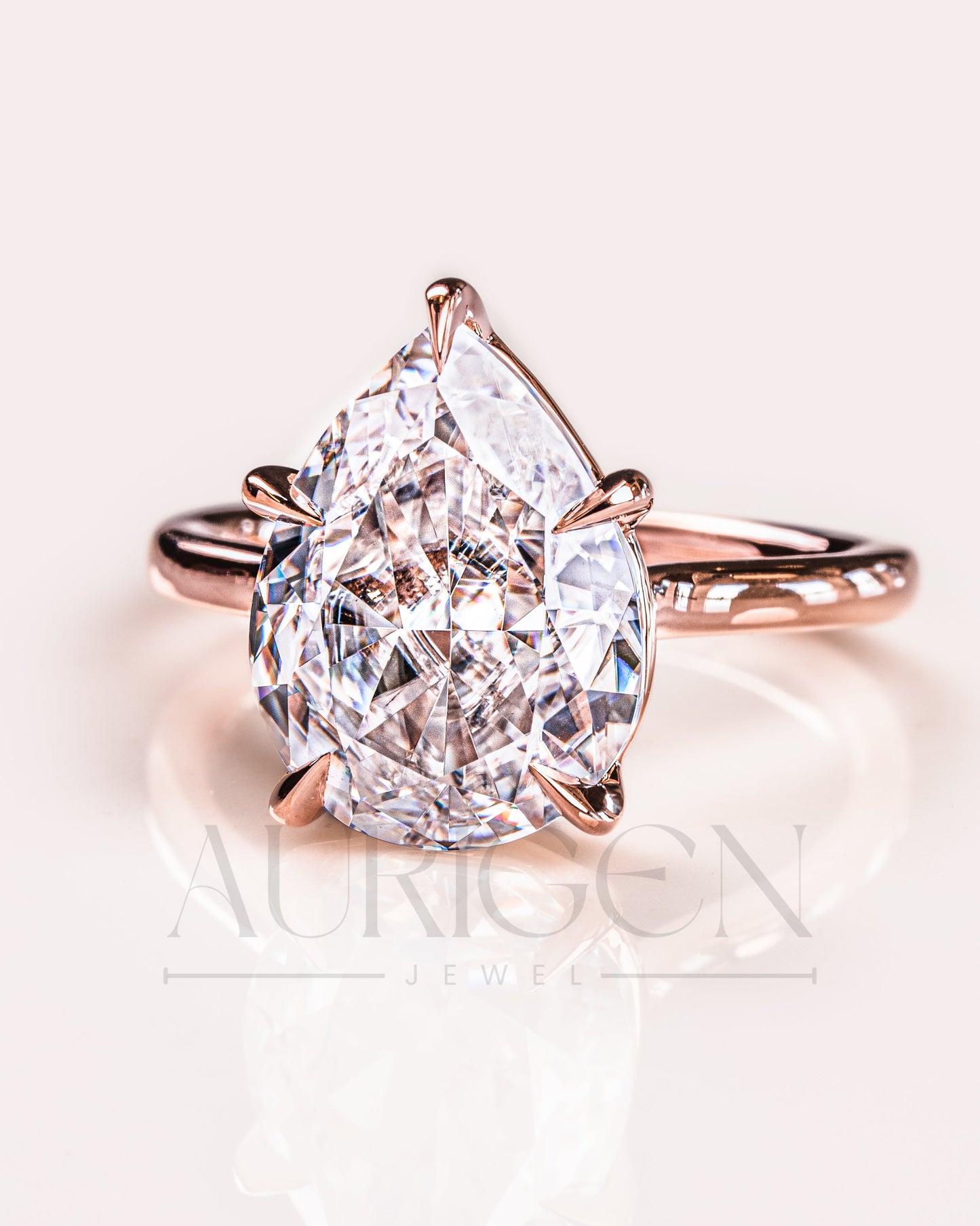 5-Prong Set Crushed Ice Pear Moissanite & Lab Grown Diamond Engagement Ring