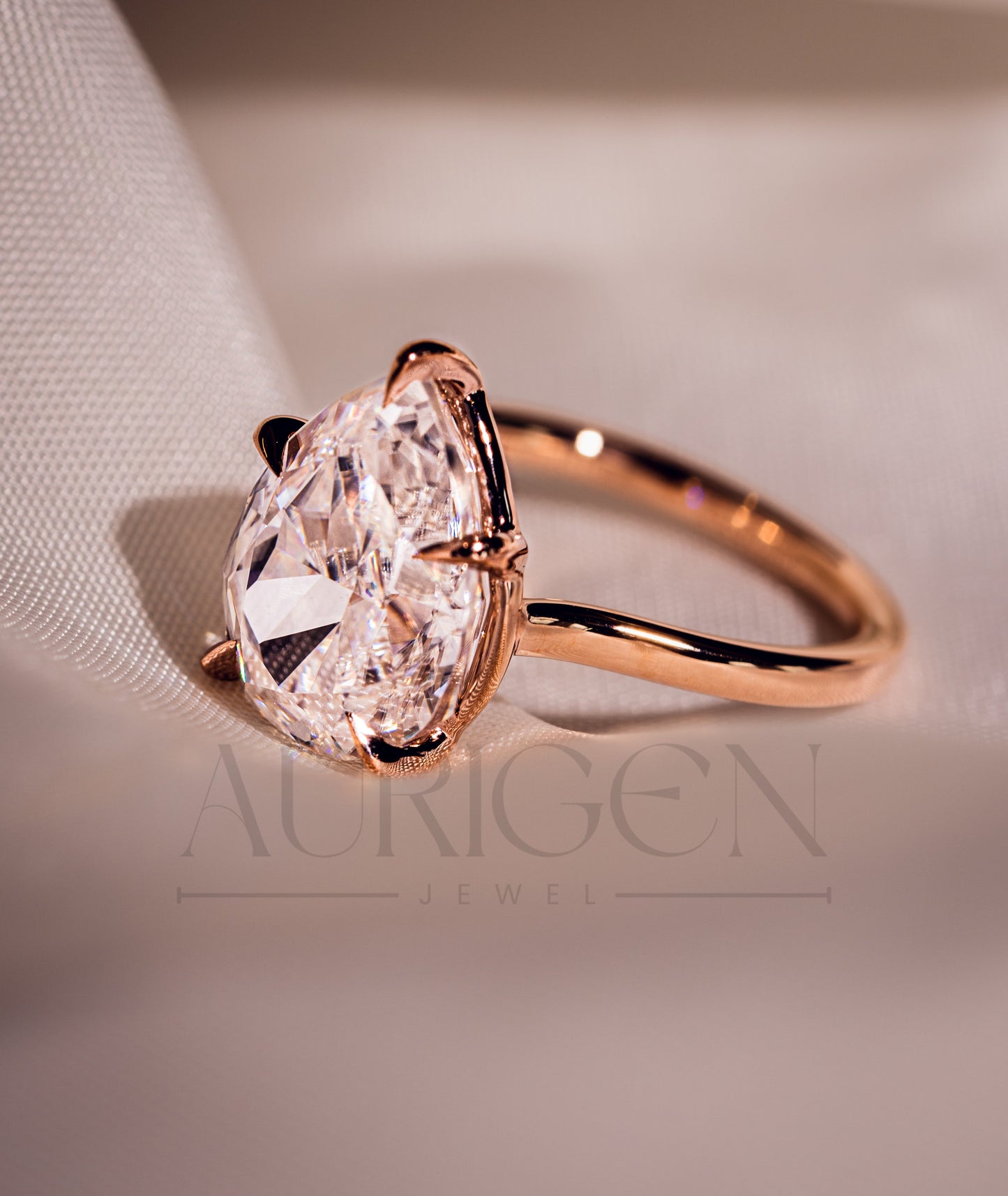 5-Prong Set Crushed Ice Pear Moissanite & Lab Grown Diamond Engagement Ring