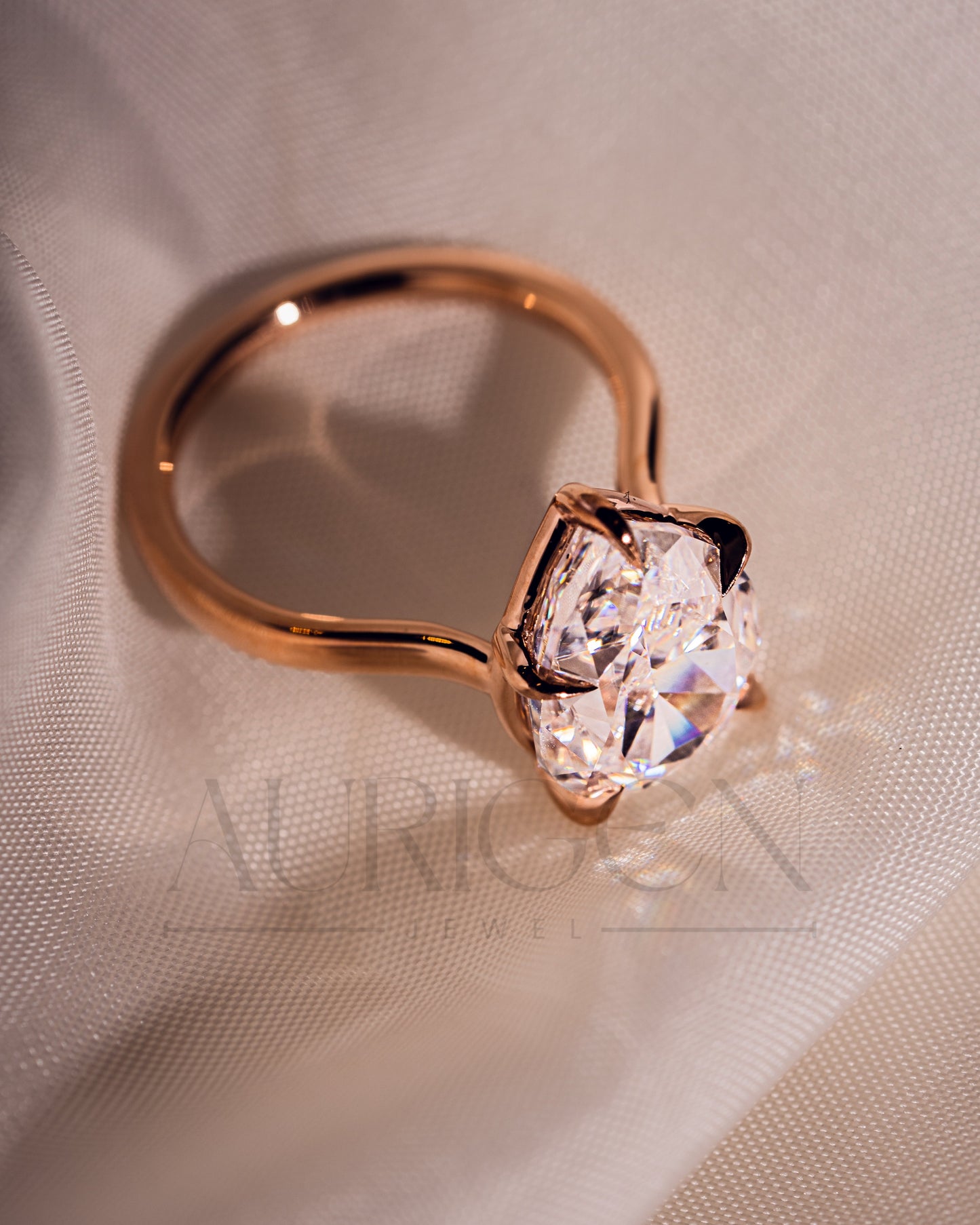 5-Prong Set Crushed Ice Pear Moissanite & Lab Grown Diamond Engagement Ring
