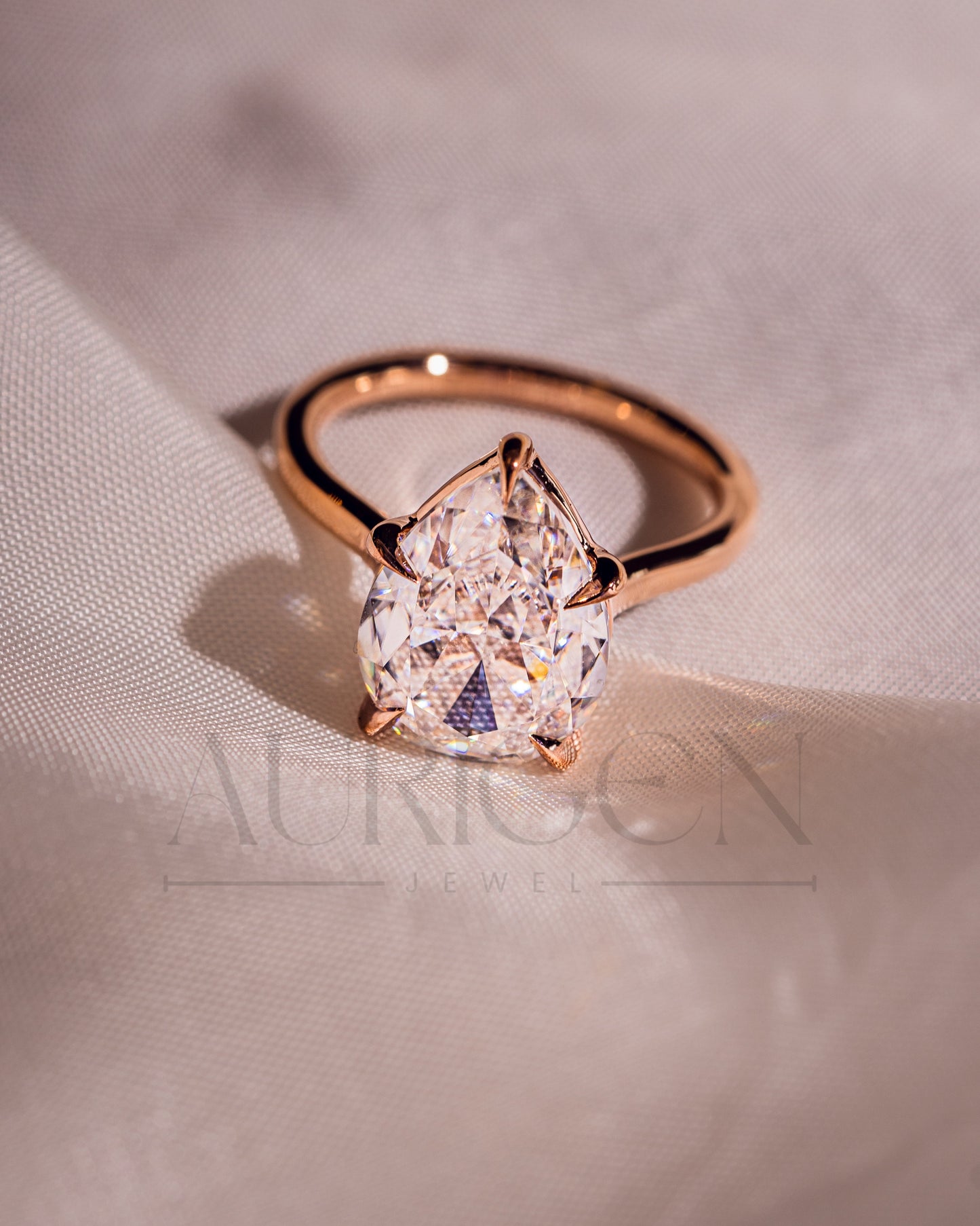 5-Prong Set Crushed Ice Pear Moissanite & Lab Grown Diamond Engagement Ring