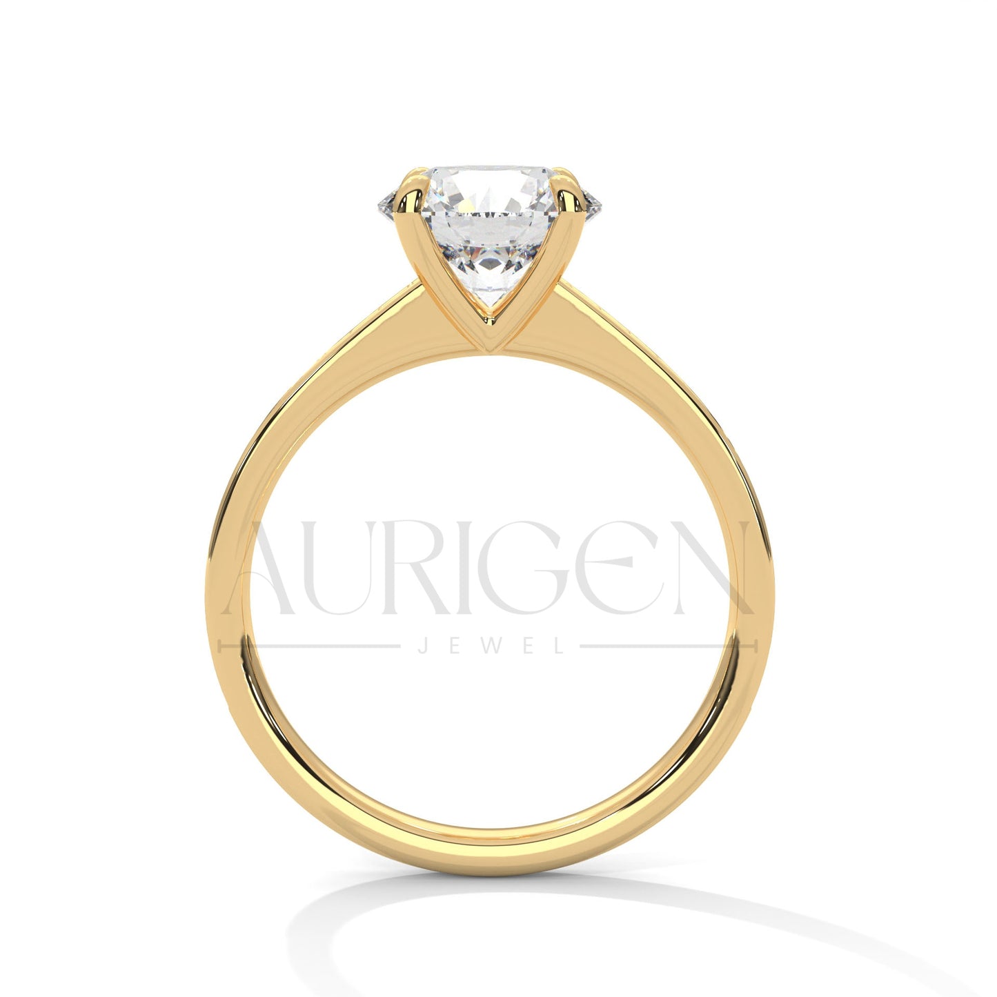 Round Brilliant Cut Diamond Engagement Ring in 14K Solid Gold with Pave Band – 4 Prong Setting