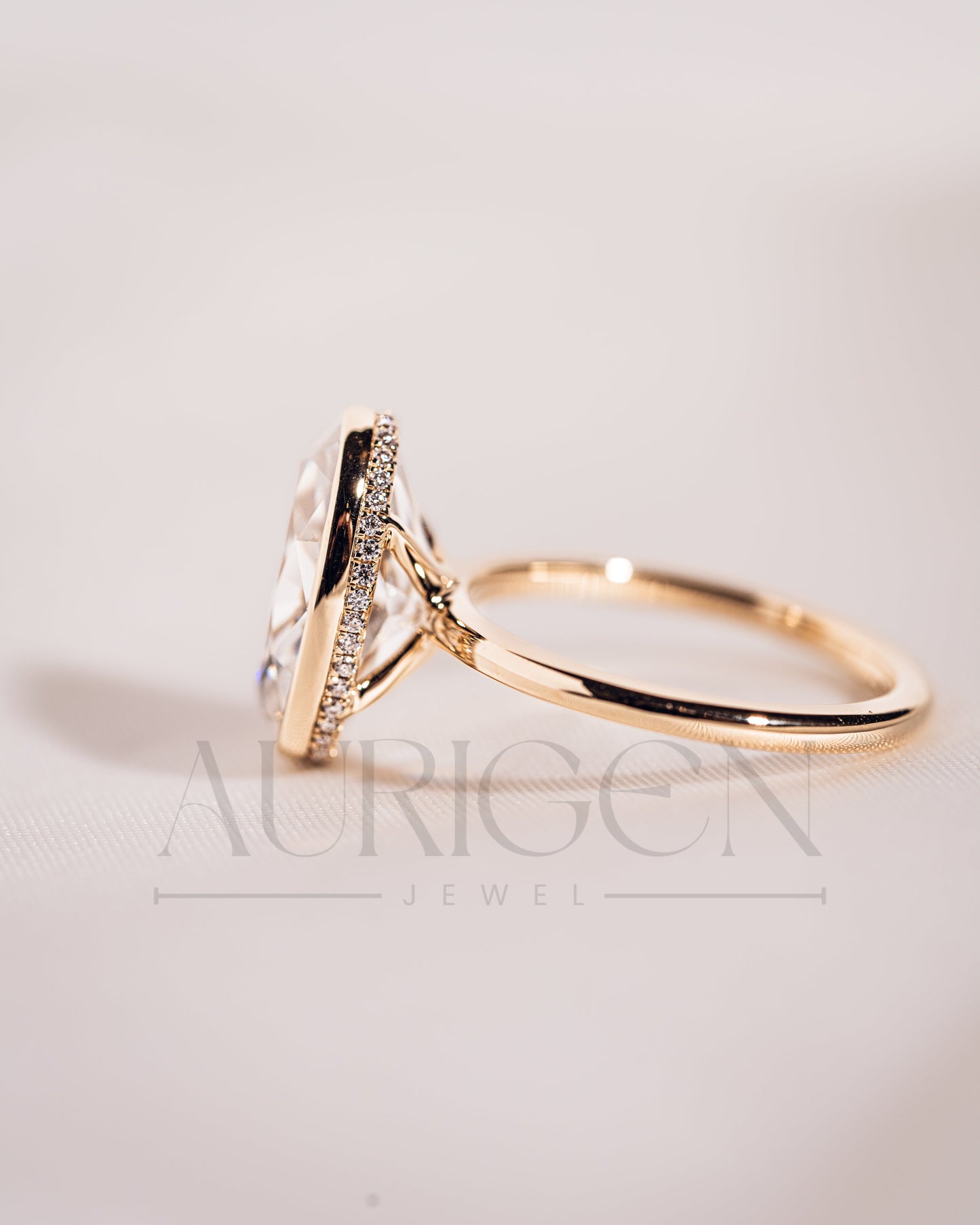 Modern Oval Cut Moissanite and Lab Grown Diamond Bezel Solitaire Ring in 14K Rose Gold