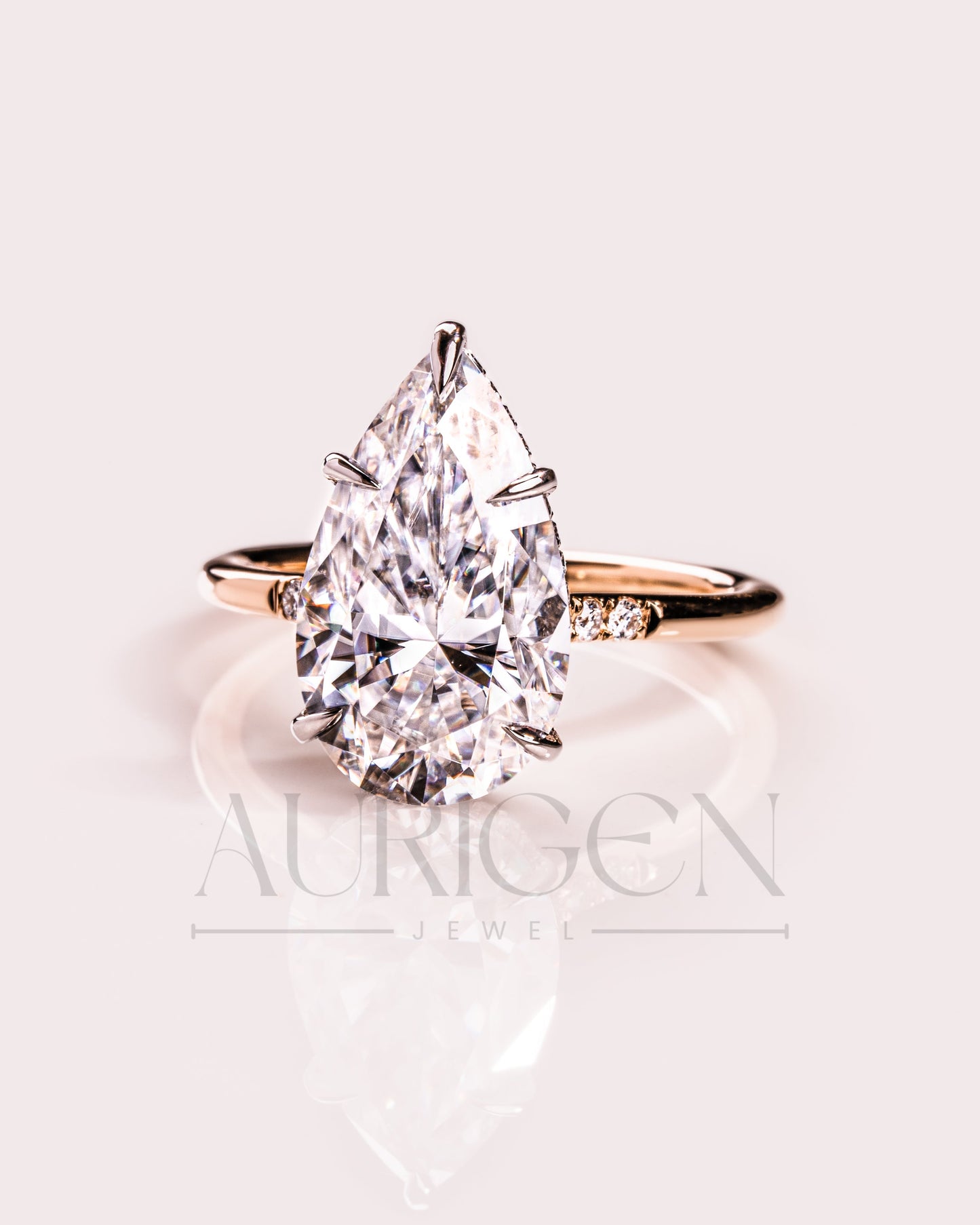 Sparkling Pear Cut Moissanite and Lab Grown Diamond Ring-14K Solid Gold