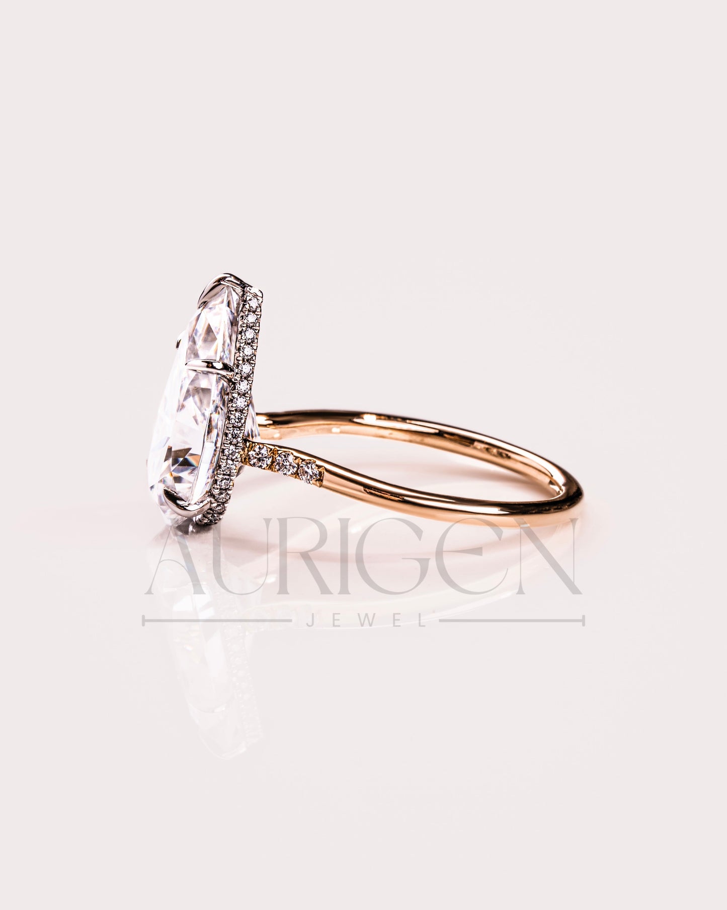 Sparkling Pear Cut Moissanite and Lab Grown Diamond Ring-14K Solid Gold
