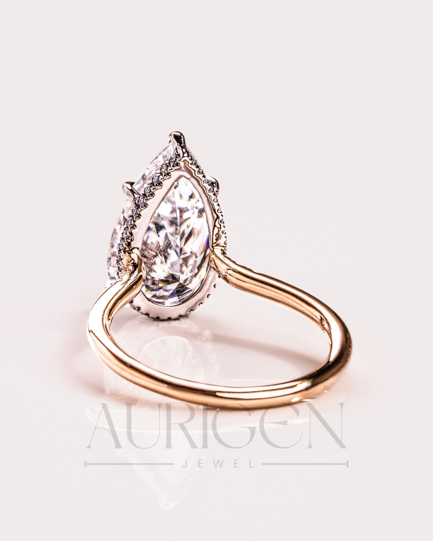 Sparkling Pear Cut Moissanite and Lab Grown Diamond Ring-14K Solid Gold
