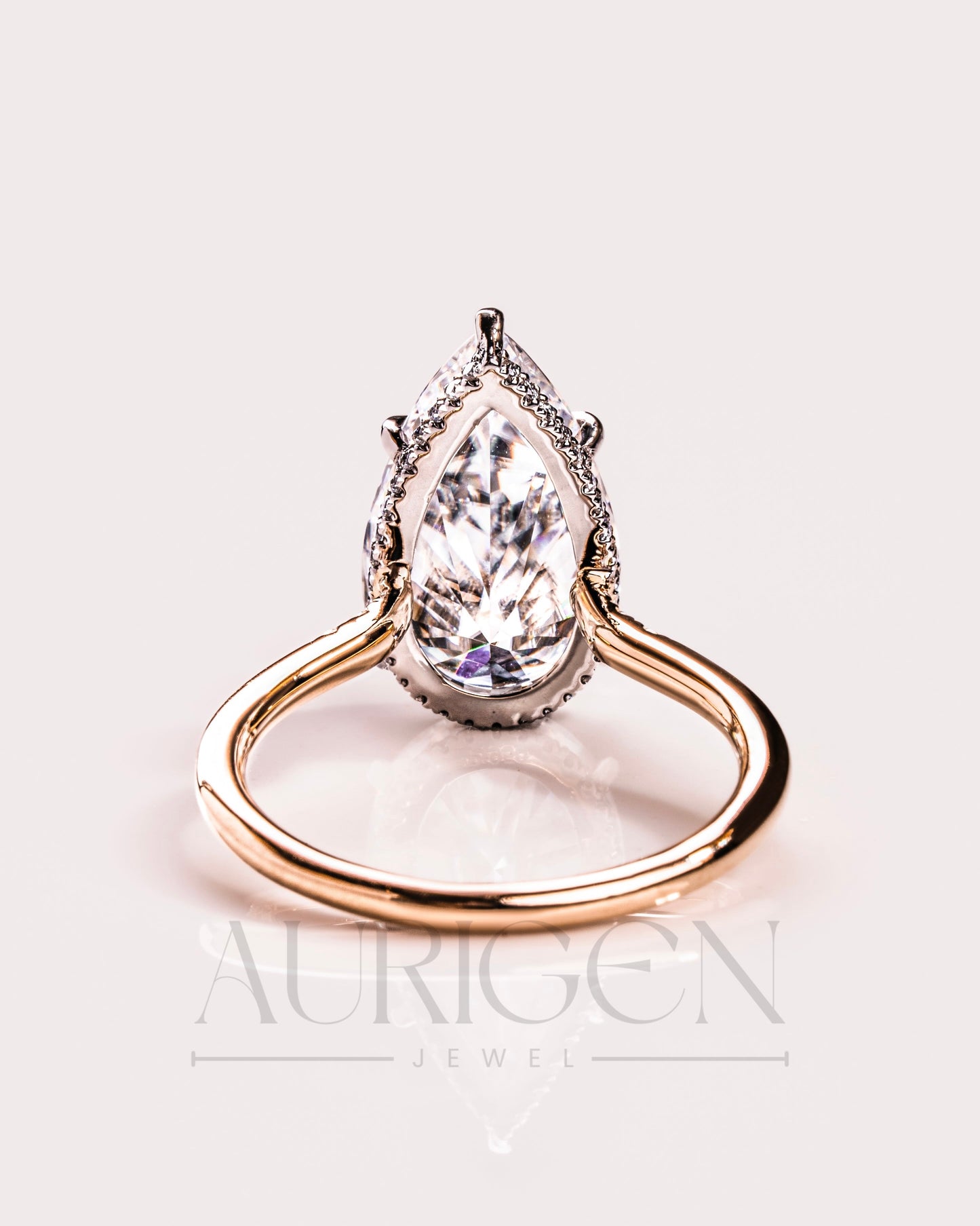 Sparkling Pear Cut Moissanite and Lab Grown Diamond Ring-14K Solid Gold