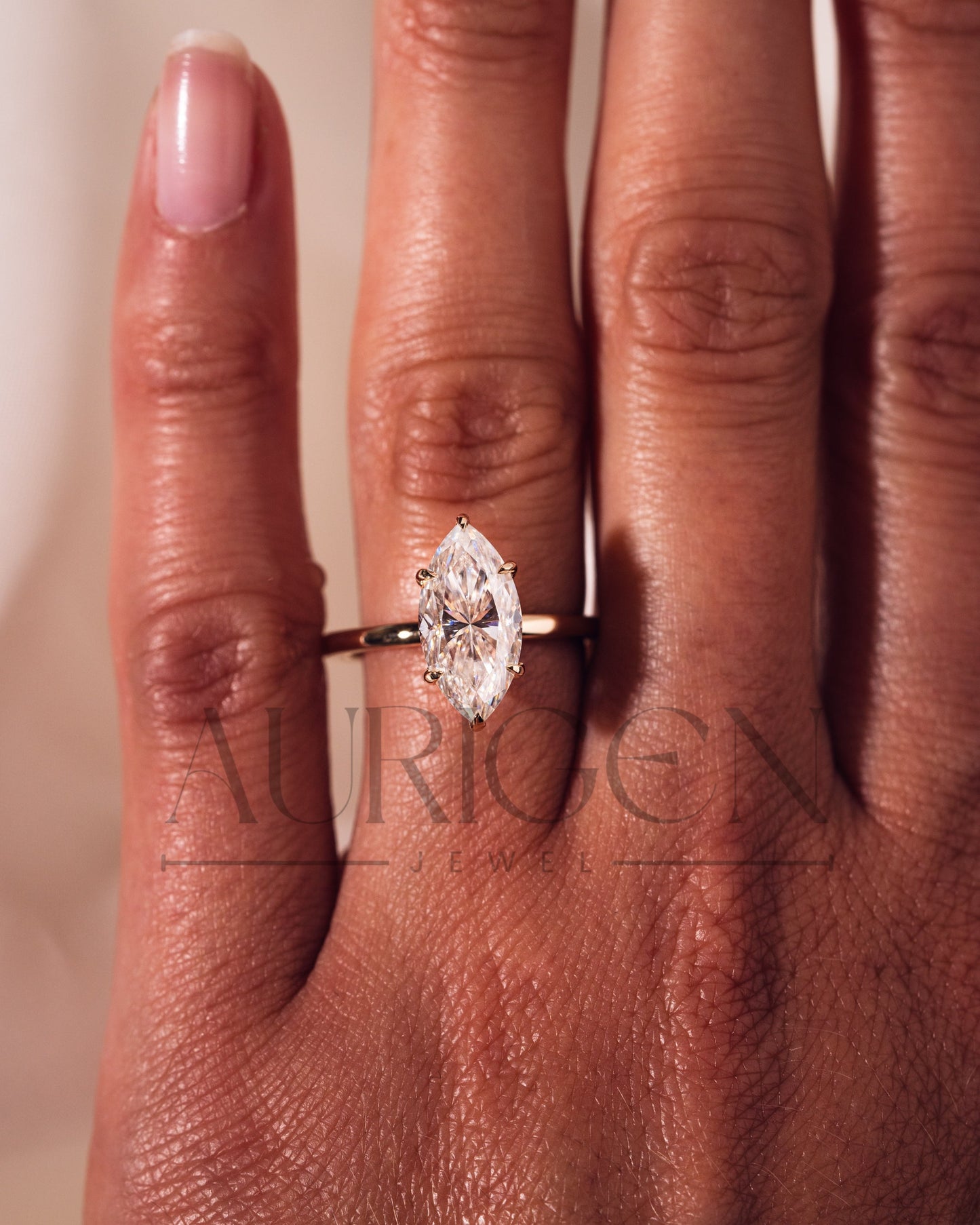 Elegant Marquise Cut Moissanite and Lab Grown Diamond Ring in 14k Yellow Gold