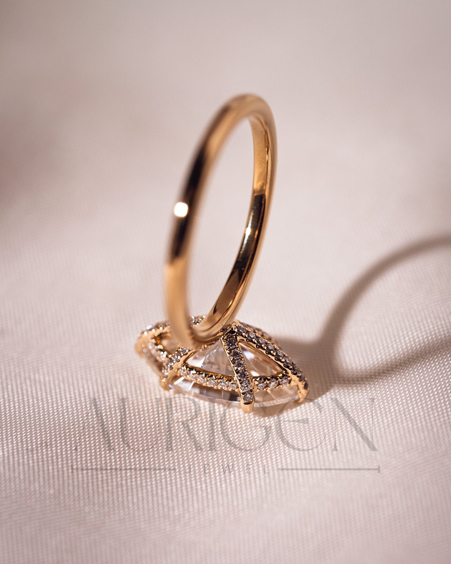 Elegant Marquise Cut Moissanite and Lab Grown Diamond Ring in 14k Yellow Gold