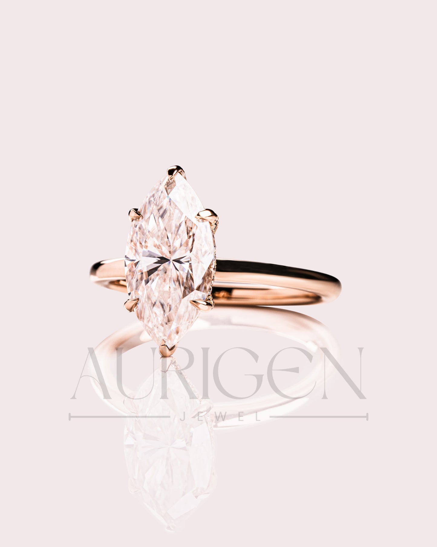 Elegant Marquise Cut Moissanite and Lab Grown Diamond Ring in 14k Yellow Gold