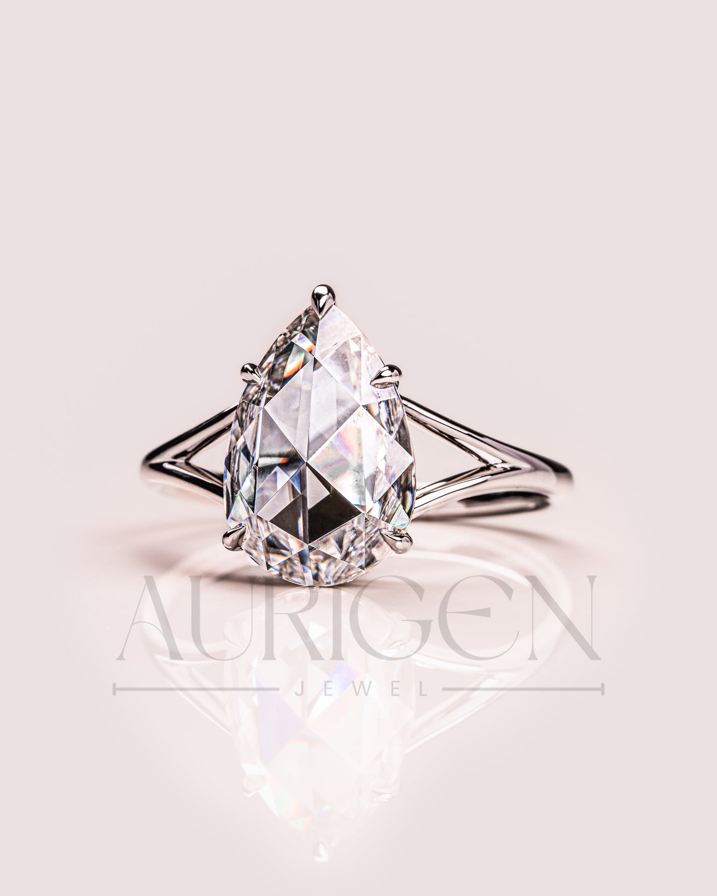 Dazzling Rose Cut Pear Lab Grown and Moissanite Diamond Solitaire Ring