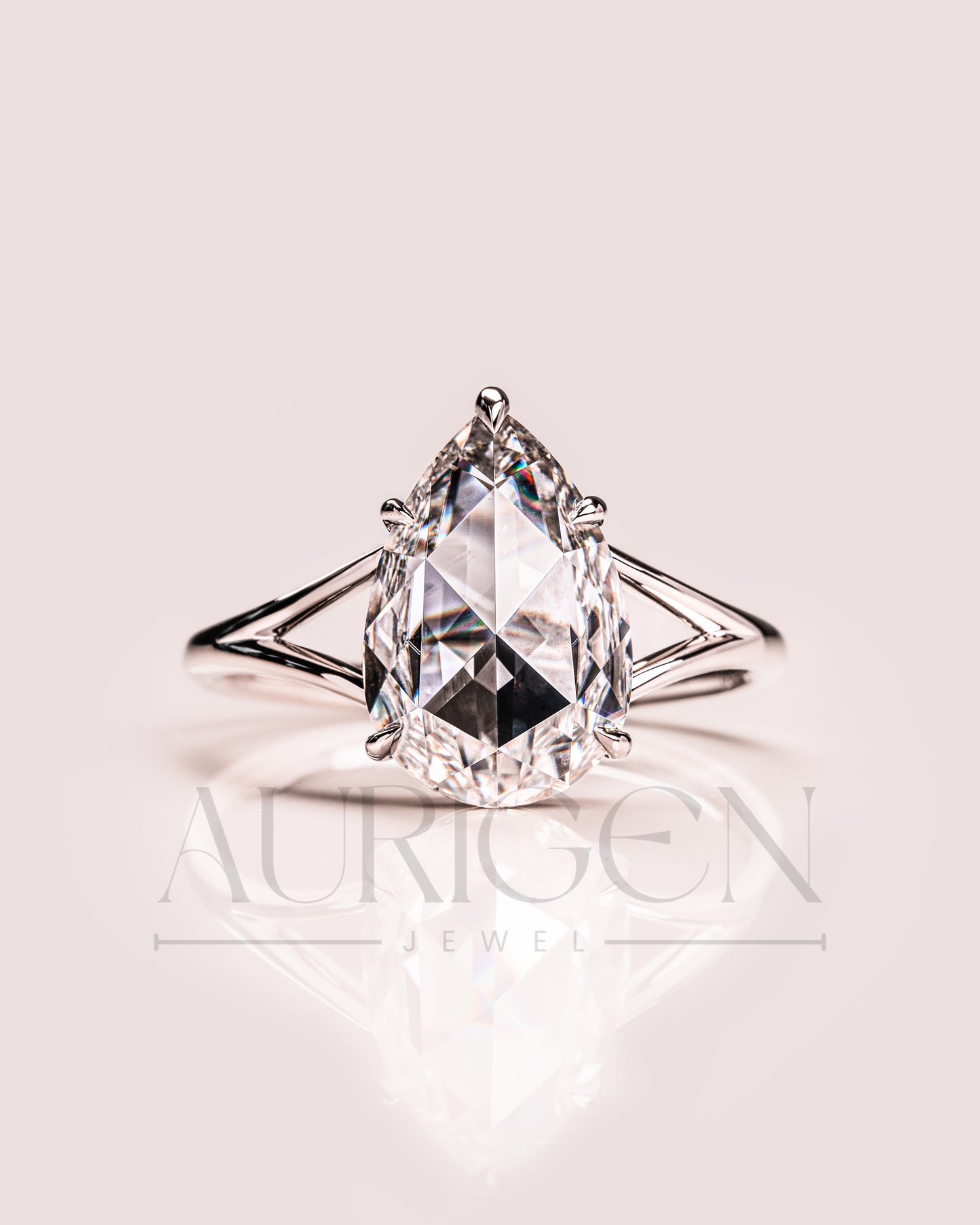 Dazzling Rose Cut Pear Lab Grown and Moissanite Diamond Solitaire Ring
