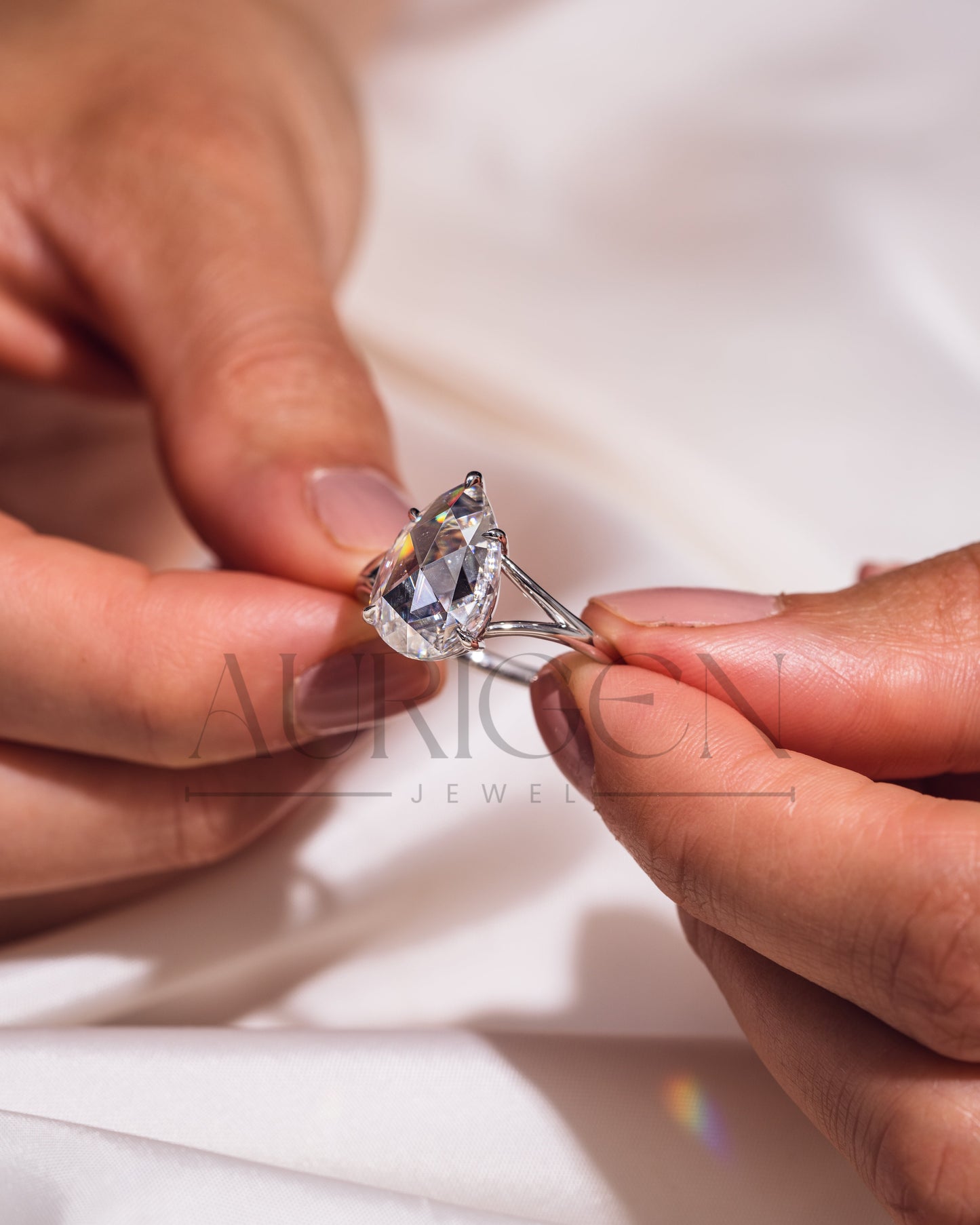 Dazzling Rose Cut Pear Lab Grown and Moissanite Diamond Solitaire Ring