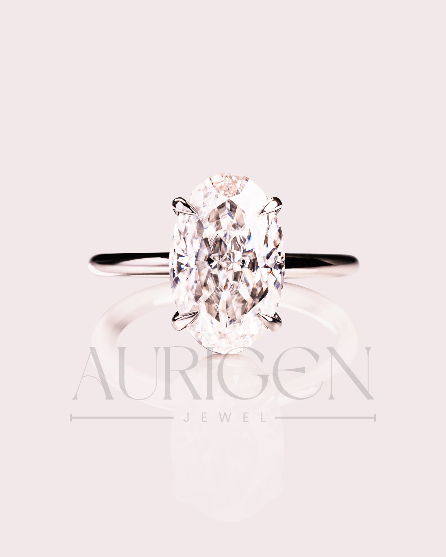Sparkling Oval Cut Moissanite and Lab Grown Engagement Ring-14K Solid Gold