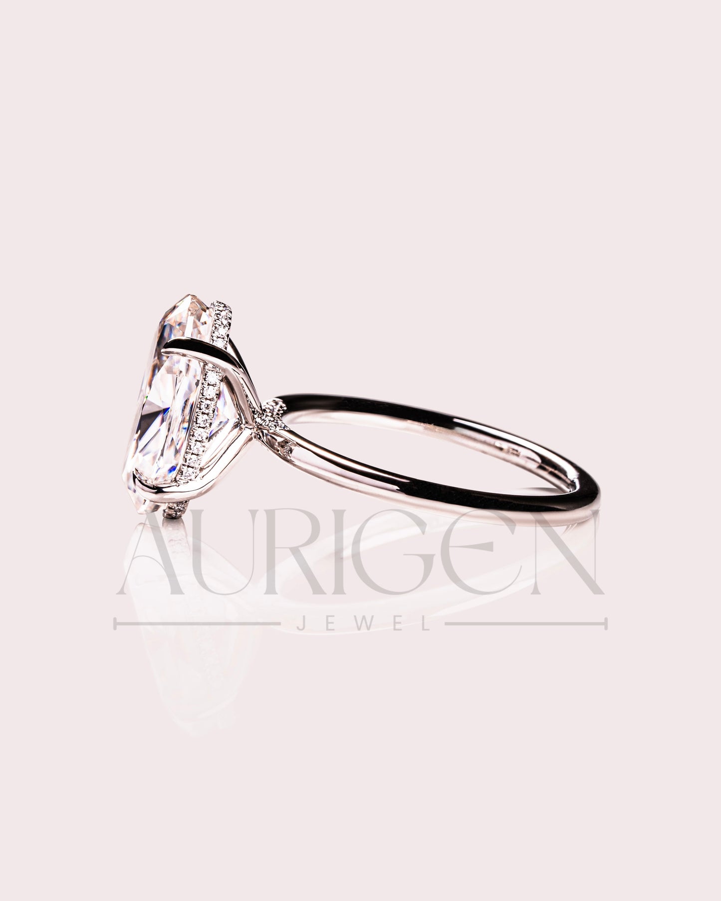 Sparkling Oval Cut Moissanite and Lab Grown Engagement Ring-14K Solid Gold