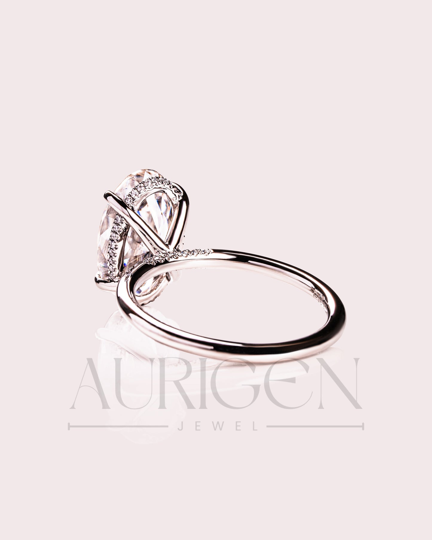 Sparkling Oval Cut Moissanite and Lab Grown Engagement Ring-14K Solid Gold