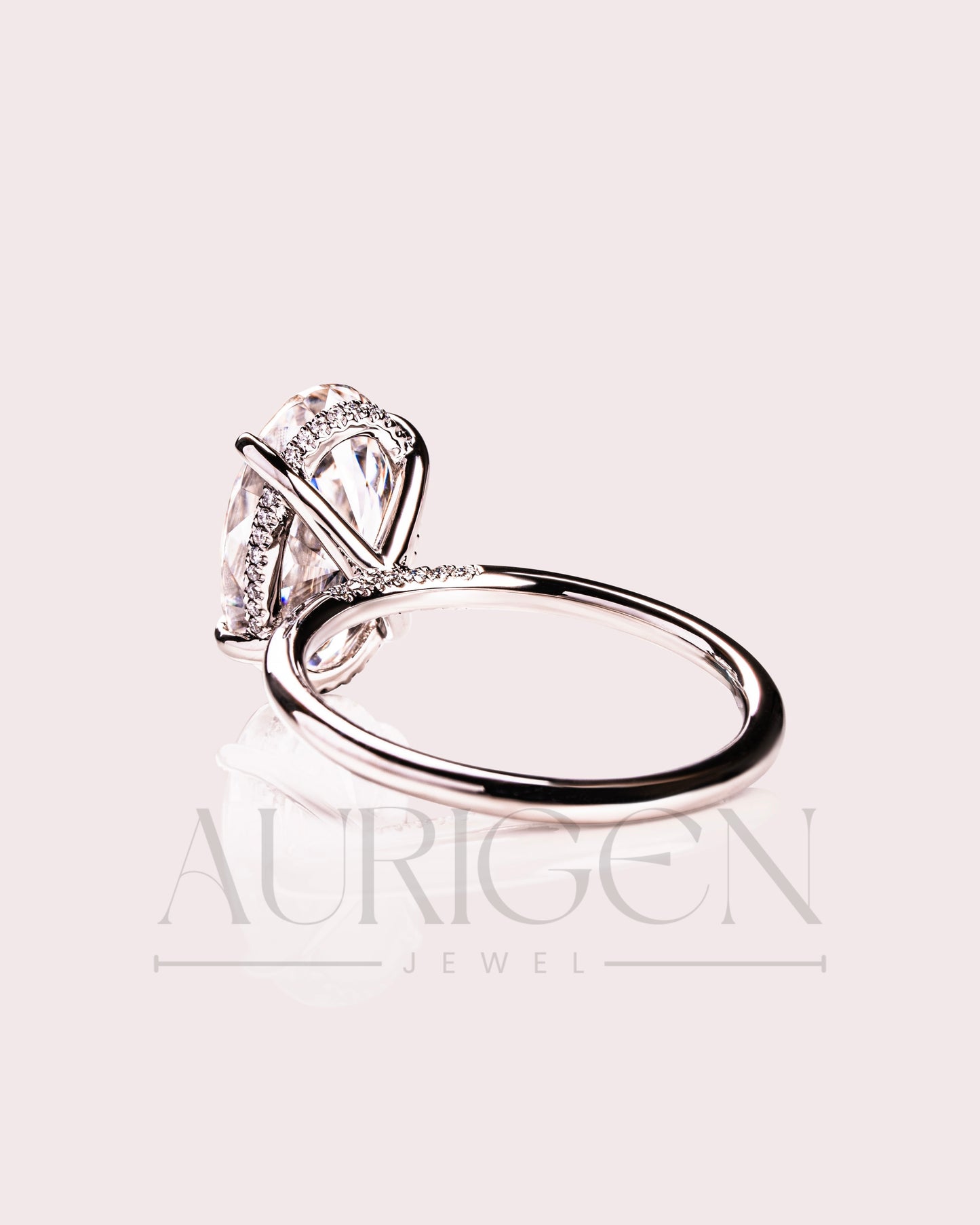 Sparkling Oval Cut Moissanite and Lab Grown Engagement Ring-14K Solid Gold