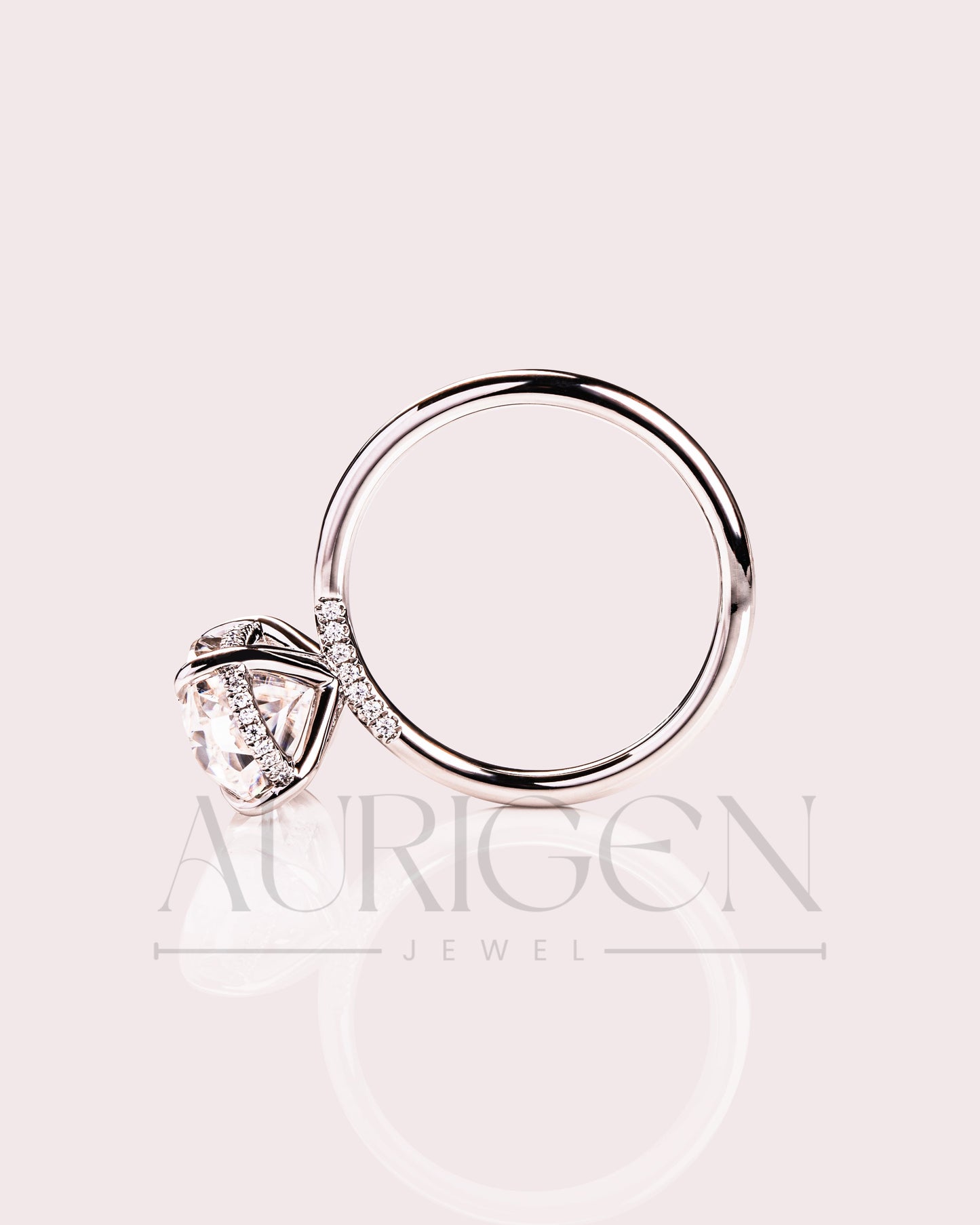 Sparkling Oval Cut Moissanite and Lab Grown Engagement Ring-14K Solid Gold