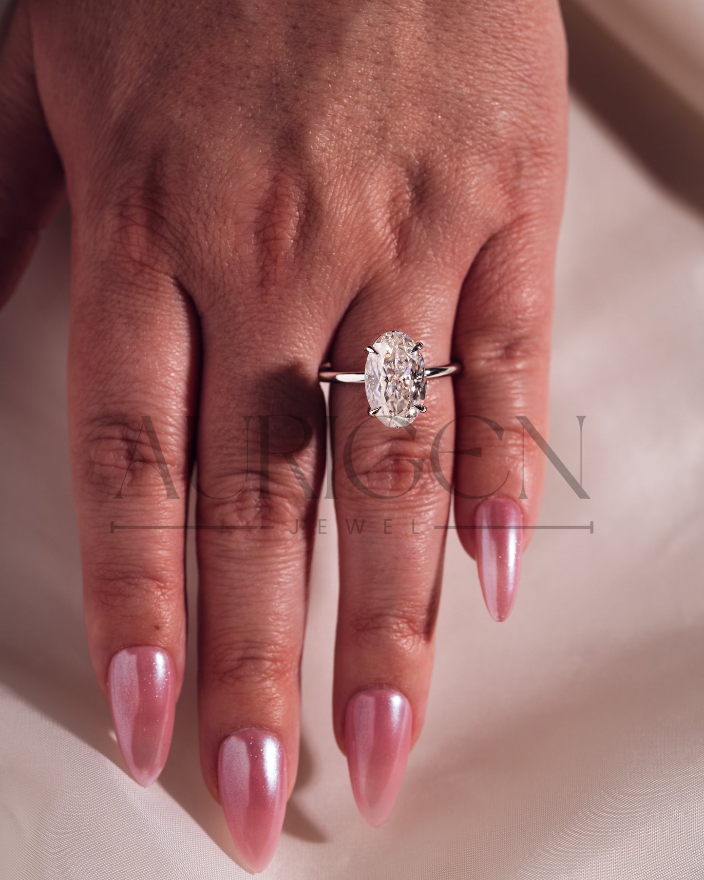Sparkling Oval Cut Moissanite and Lab Grown Engagement Ring-14K Solid Gold