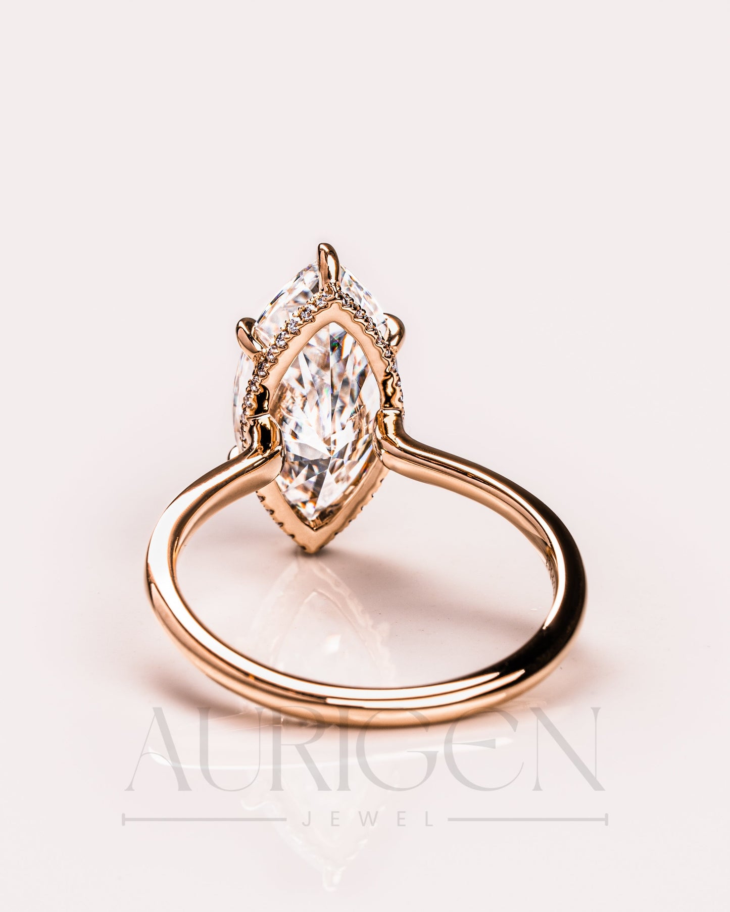 6-Prong Set Marquise Diamond Ring Hidden Halo Moissanite and Leb Diamond Ring